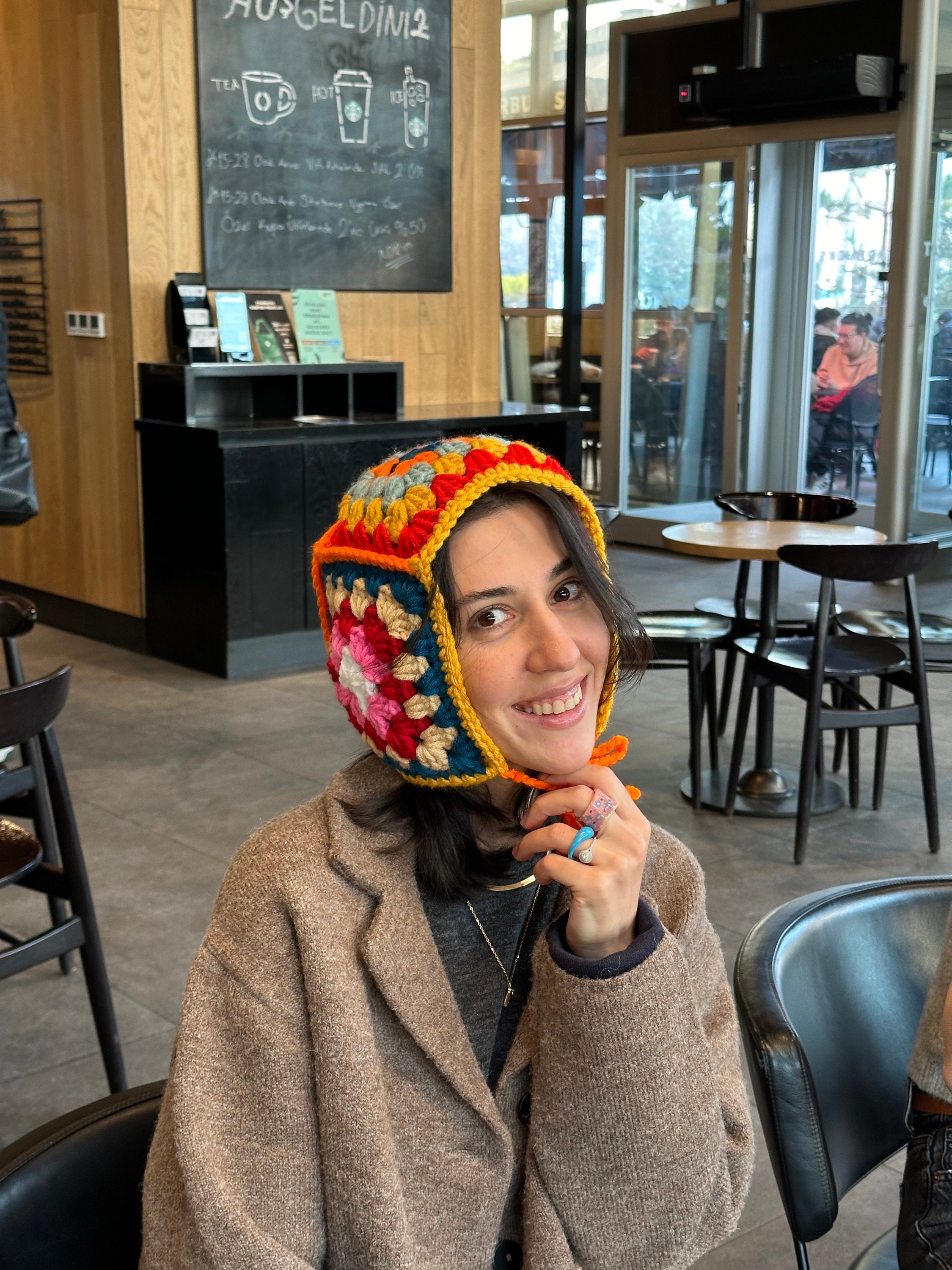 Colorful Chic Balaclava, Handmade Bonnet, Crochet Beret, Warm Winter Bonnet, Granny Square Hat, K... — photo 2 of 10