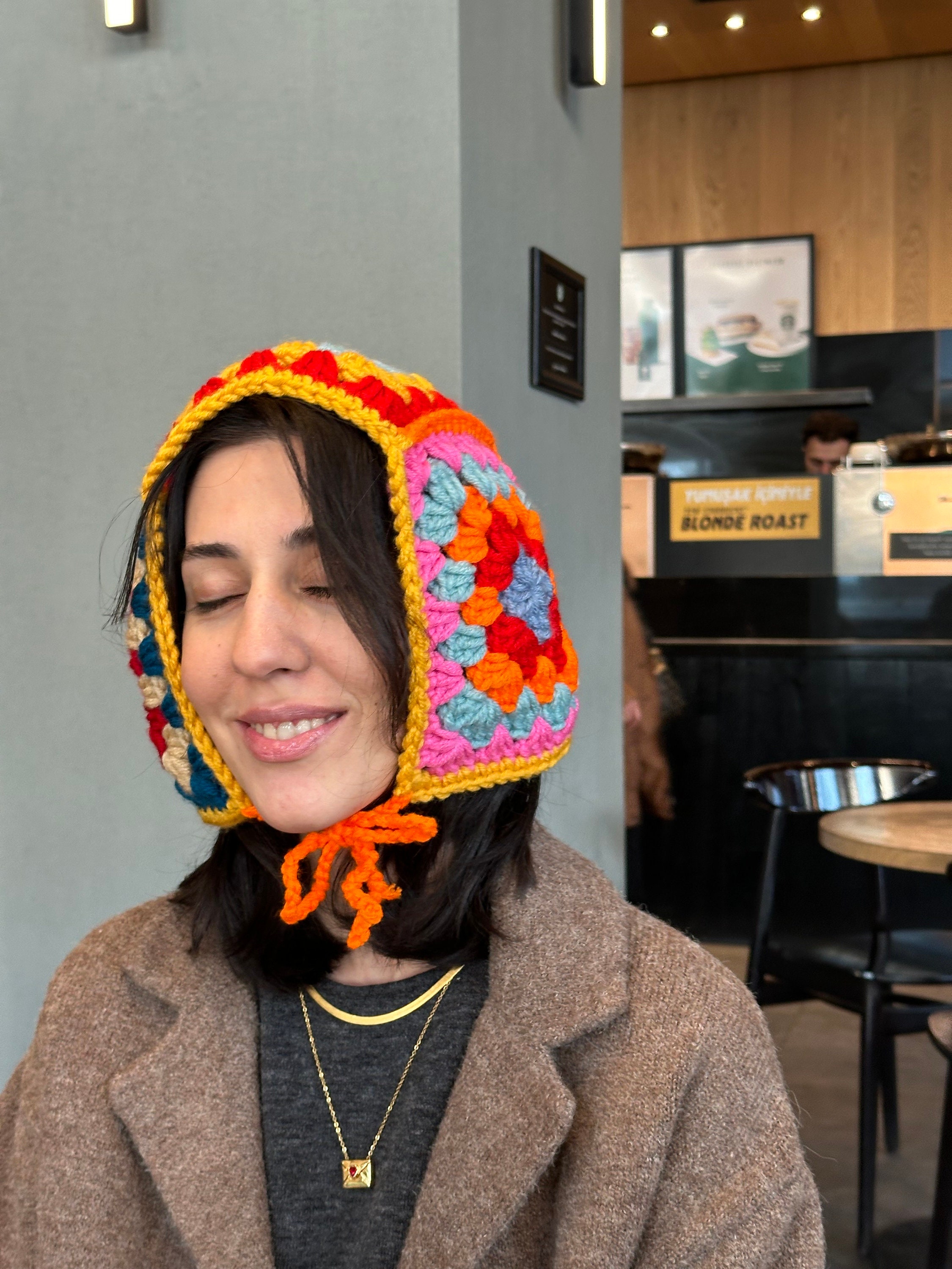 Colorful Chic Balaclava, Handmade Bonnet, Crochet Beret, Warm Winter Bonnet, Granny Square Hat, K... — photo 5 of 10