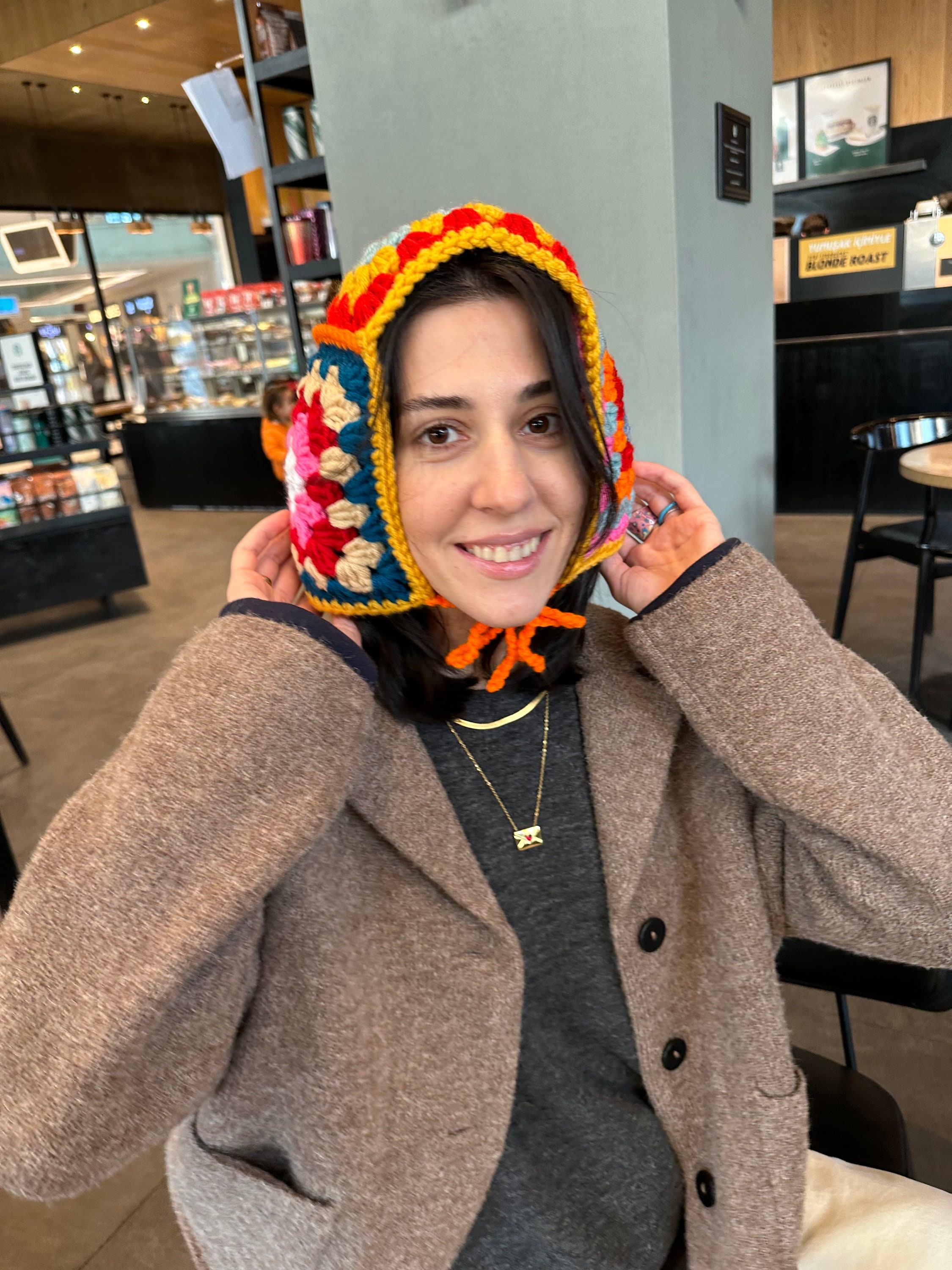 Colorful Chic Balaclava, Handmade Bonnet, Crochet Beret, Warm Winter Bonnet, Granny Square Hat, K... — photo 6 of 10