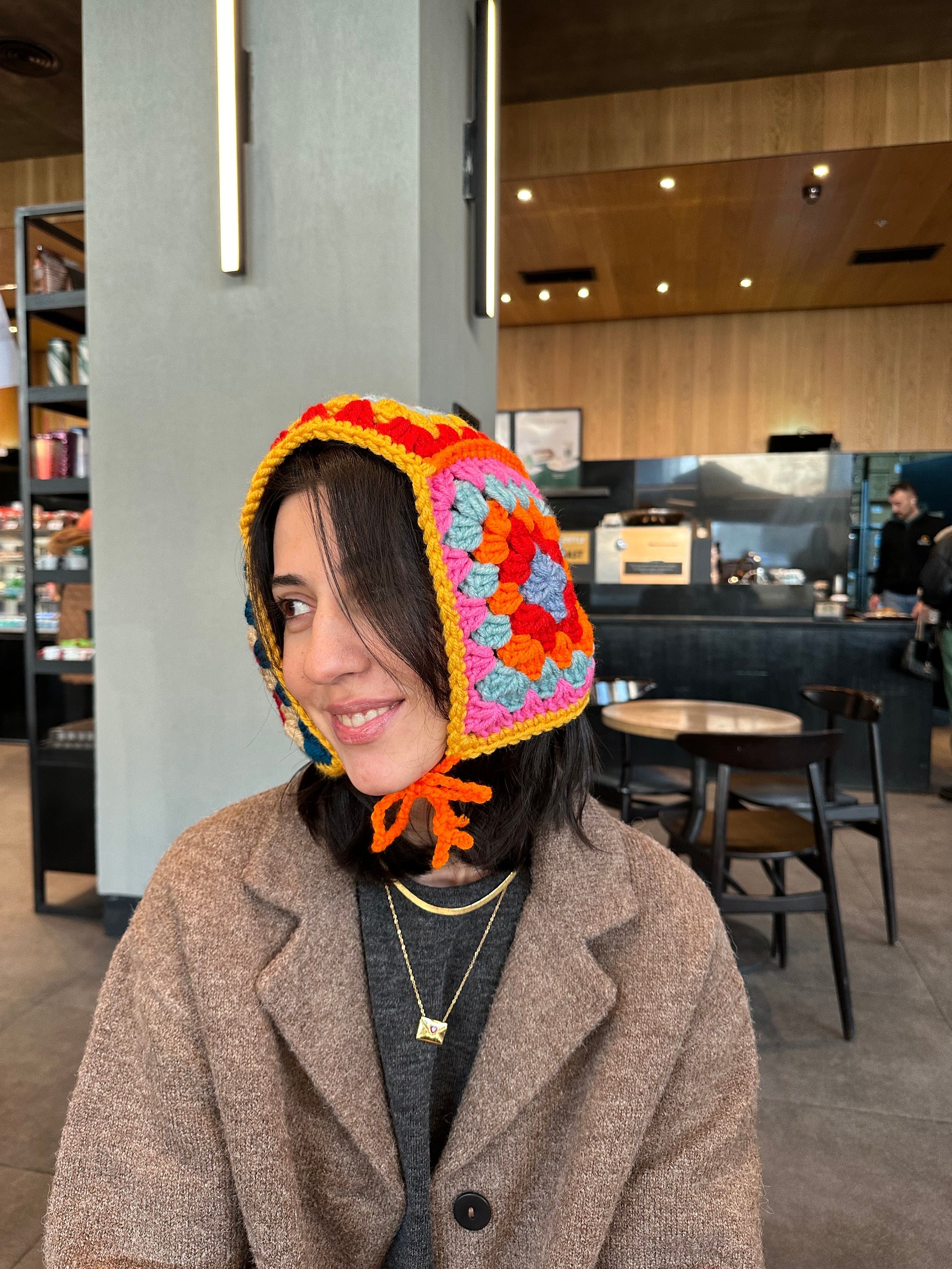 Colorful Chic Balaclava, Handmade Bonnet, Crochet Beret, Warm Winter Bonnet, Granny Square Hat, K... — photo 7 of 10