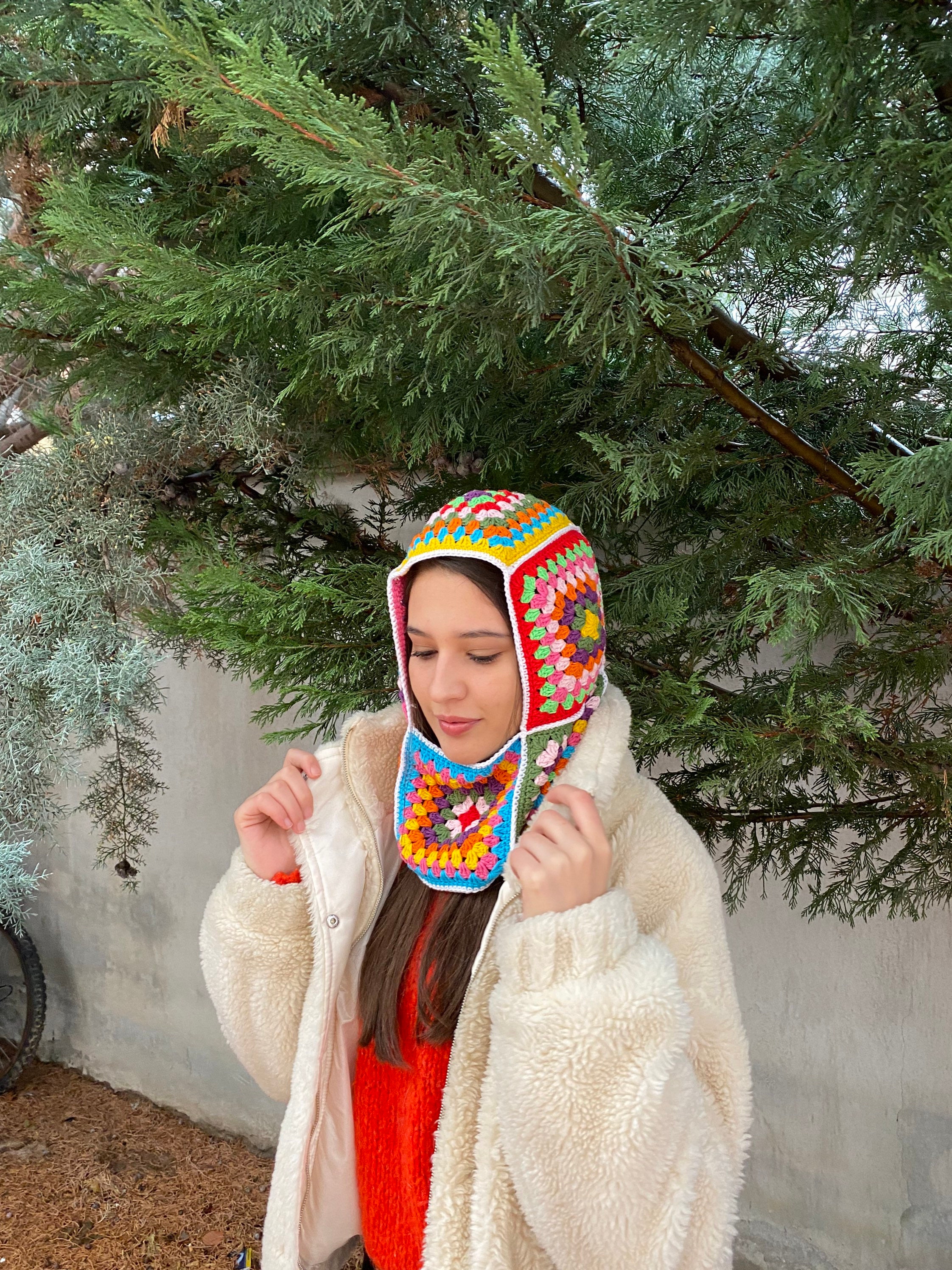 Colorful Granny Square Balaclava, Winter Full Face Mask, Crochet Hoodie, Ski Mask, Granny Square ... — photo 7 of 10