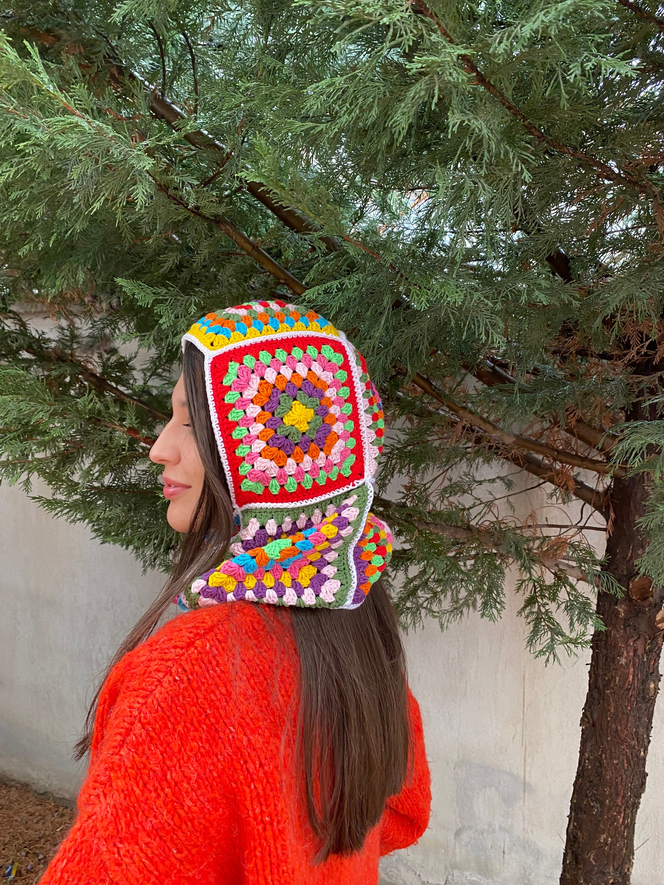 Colorful Granny Square Balaclava, Winter Full Face Mask, Crochet Hoodie, Ski Mask, Granny Square ... — photo 5 of 10