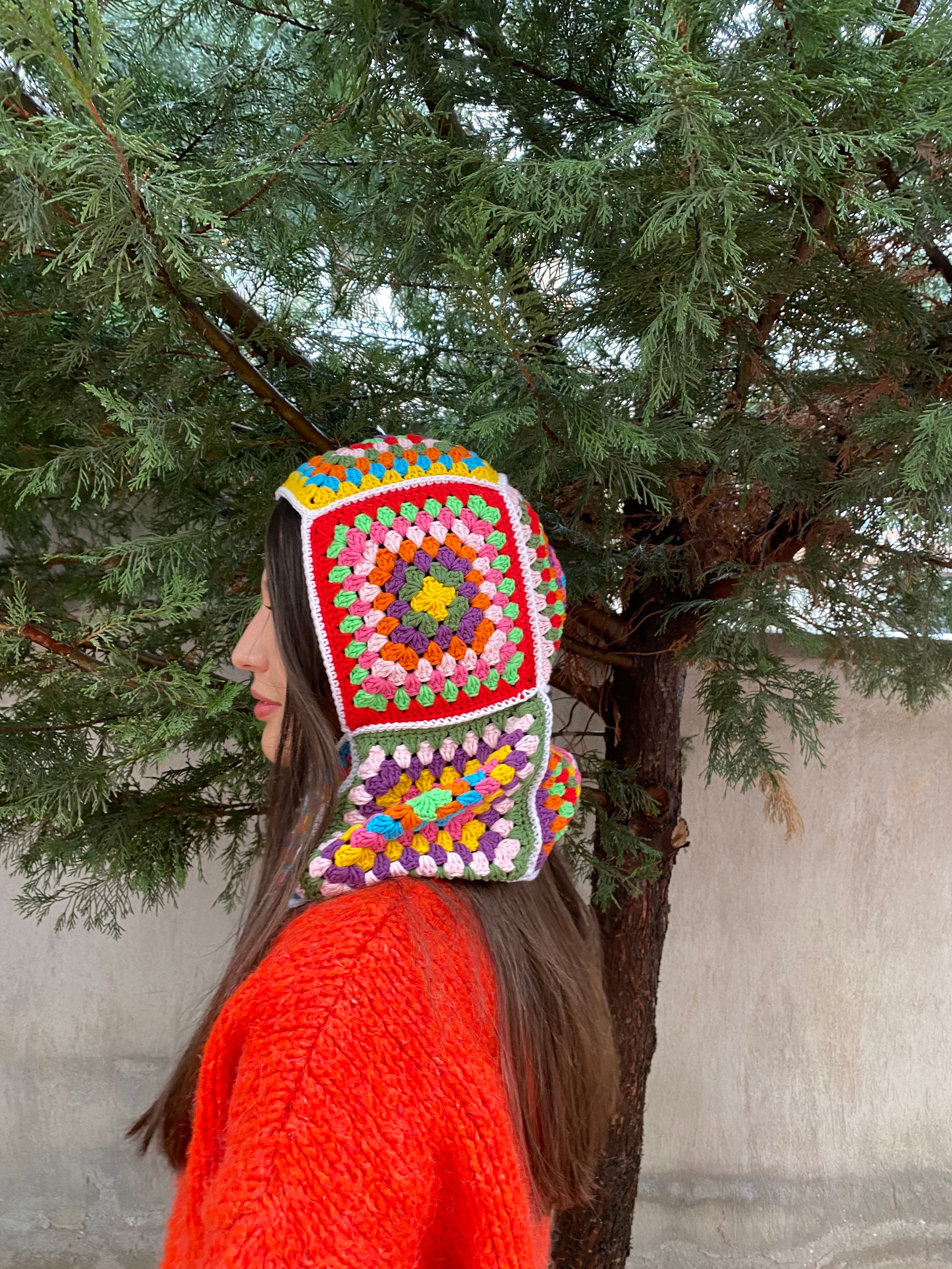 Colorful Granny Square Balaclava, Winter Full Face Mask, Crochet Hoodie, Ski Mask, Granny Square ... — photo 6 of 10