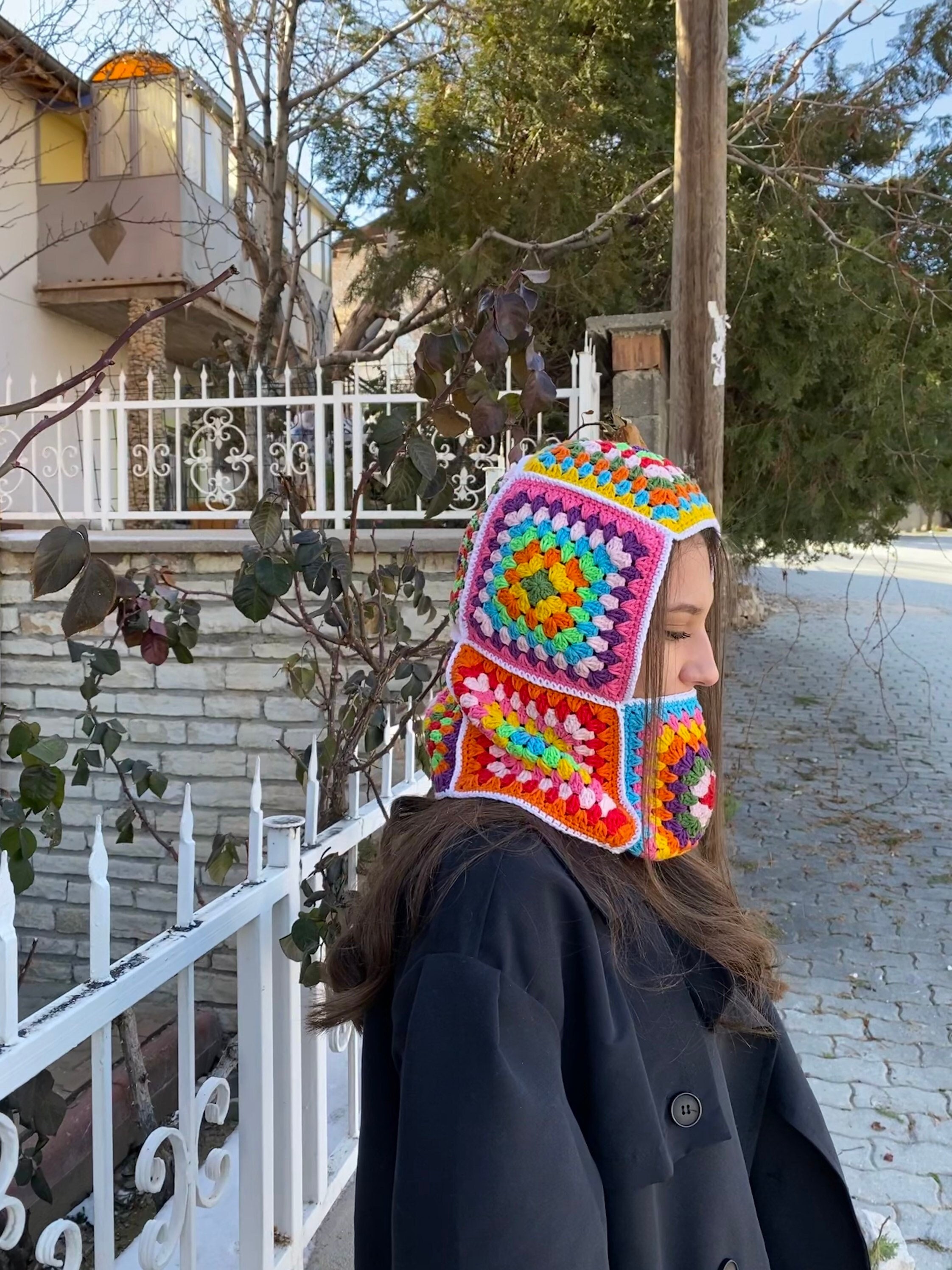 Colorful Granny Square Balaclava, Winter Full Face Mask, Crochet Hoodie, Ski Mask, Granny Square ... — photo 3 of 10