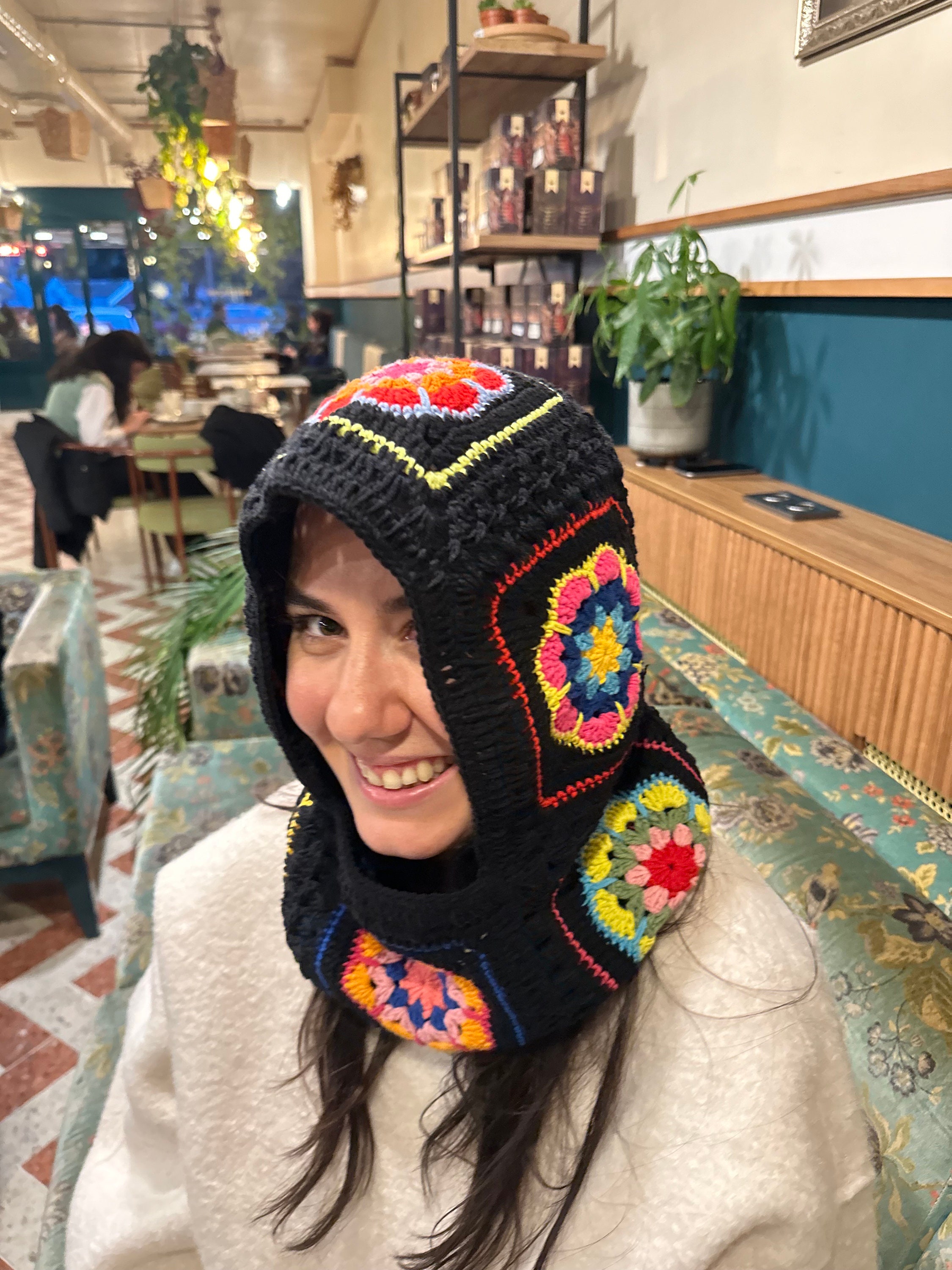 Colorful Knitted Balaclava, Granny Square Balaclava, Oversize Balaclava, Unisex Balaclava, Crochet Balaclava Hat, Christmas Balaclava