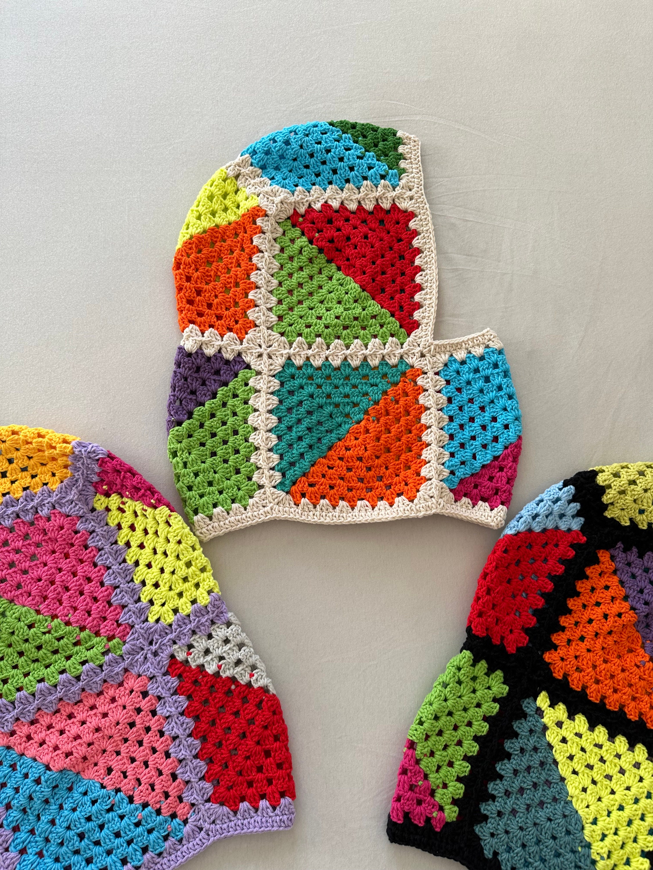 Colorful Winter Hat - Granny Square, Valentine Crochet, Balaclava Hood, Rainbow Knit, Unisex, Handmade, Unique Warm Headwear