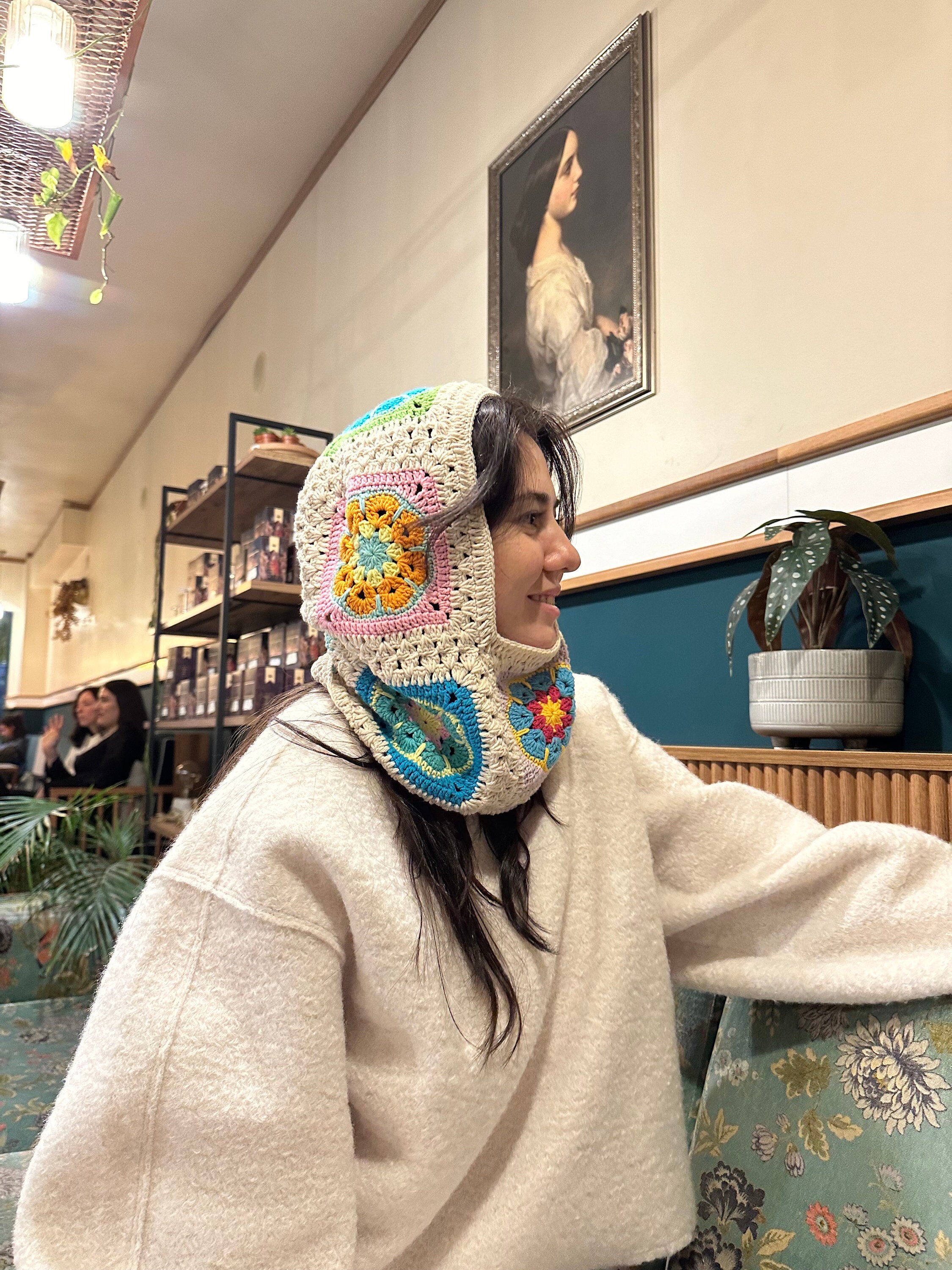 Cream Colored Floral Balaclava, Granny Square Balaclava, Stylish Balaclava, Balaclava Hat, Croche... — photo 7 of 10