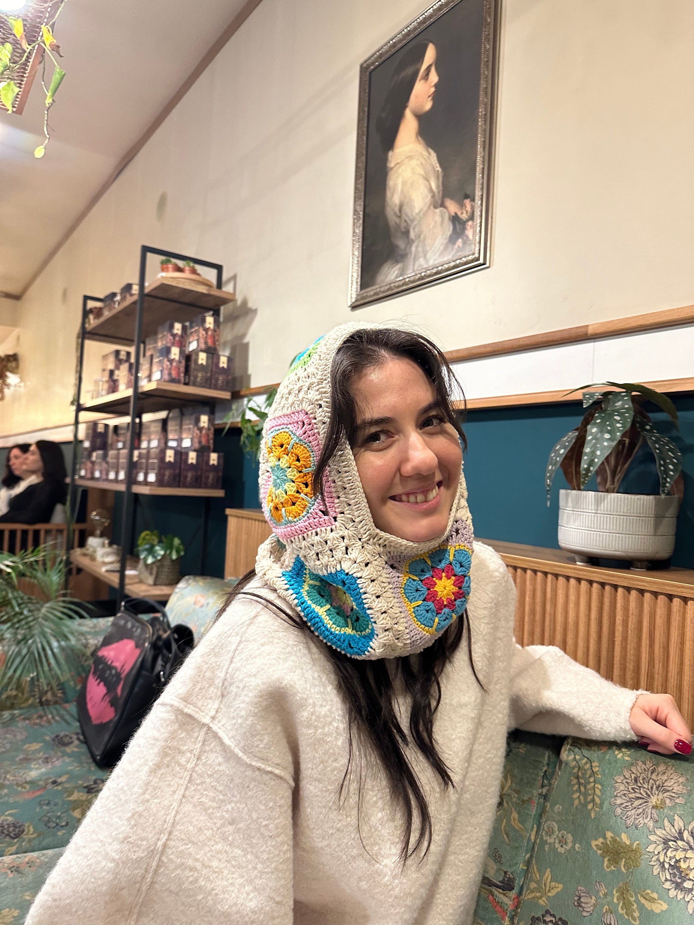 Cream Colored Floral Balaclava, Granny Square Balaclava, Stylish Balaclava, Balaclava Hat, Crochet Winter Hat, Knit Balaclava, Ski Mask