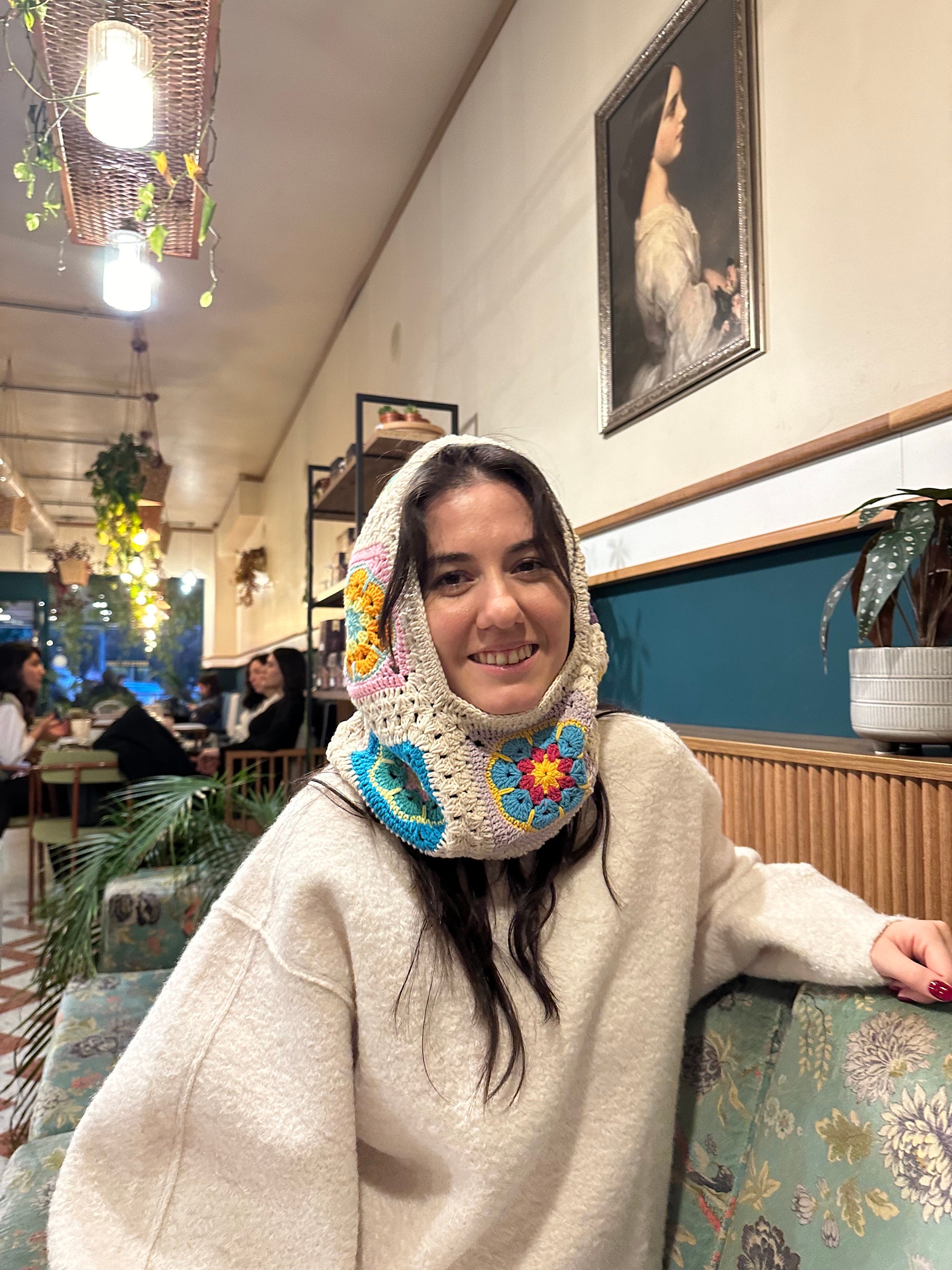 Cream Colored Floral Balaclava, Granny Square Balaclava, Stylish Balaclava, Balaclava Hat, Croche... — photo 2 of 10