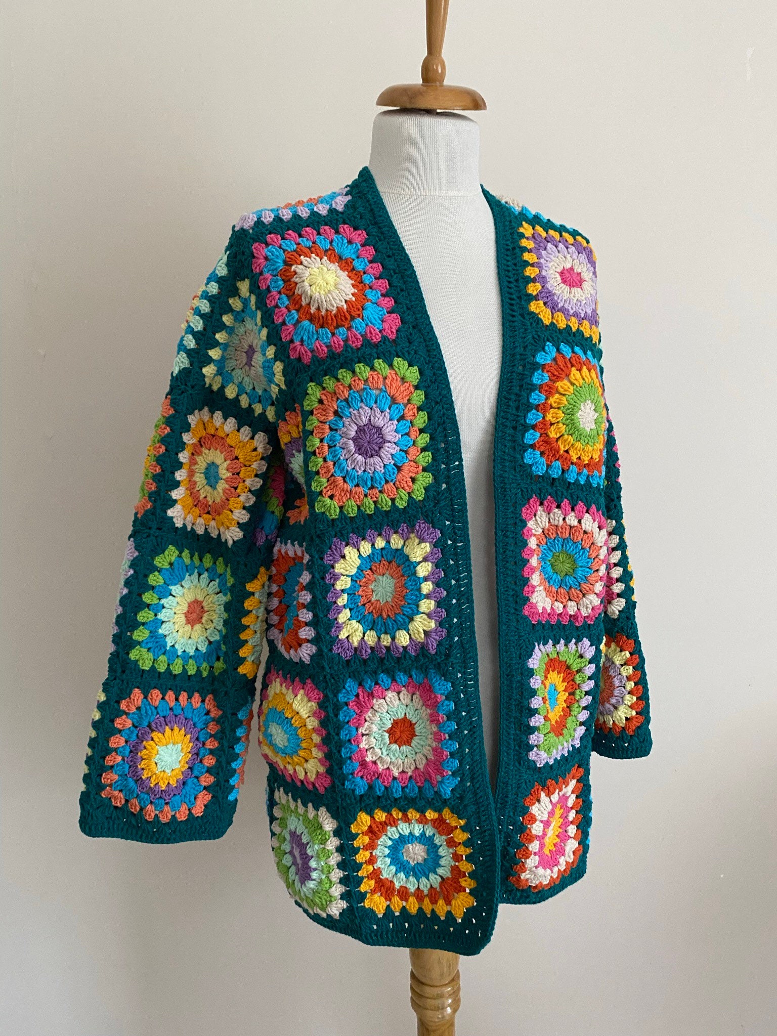 Crochet Afghan Cardigan, Granny Square Sweater, Patchwork Jacket, Granny Square Cardigan, Boho Ha... — photo 5 of 10