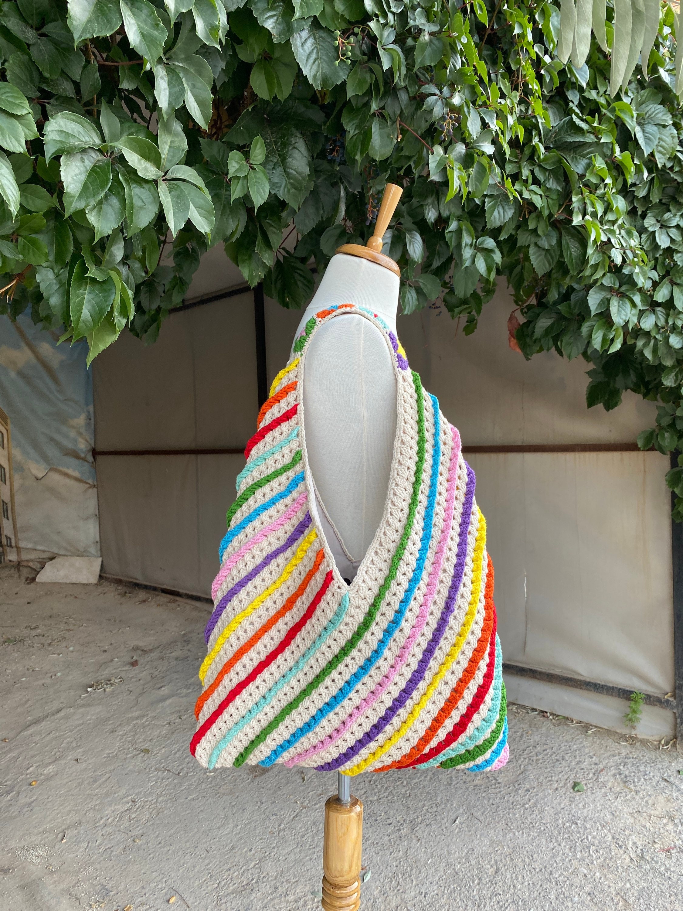 Crochet Bag, Afghan Crochet Purse, Boho Hand Bag, Hobo Bag, Cotton Crochet Bag, Retro Style, Vint... — photo 4 of 10