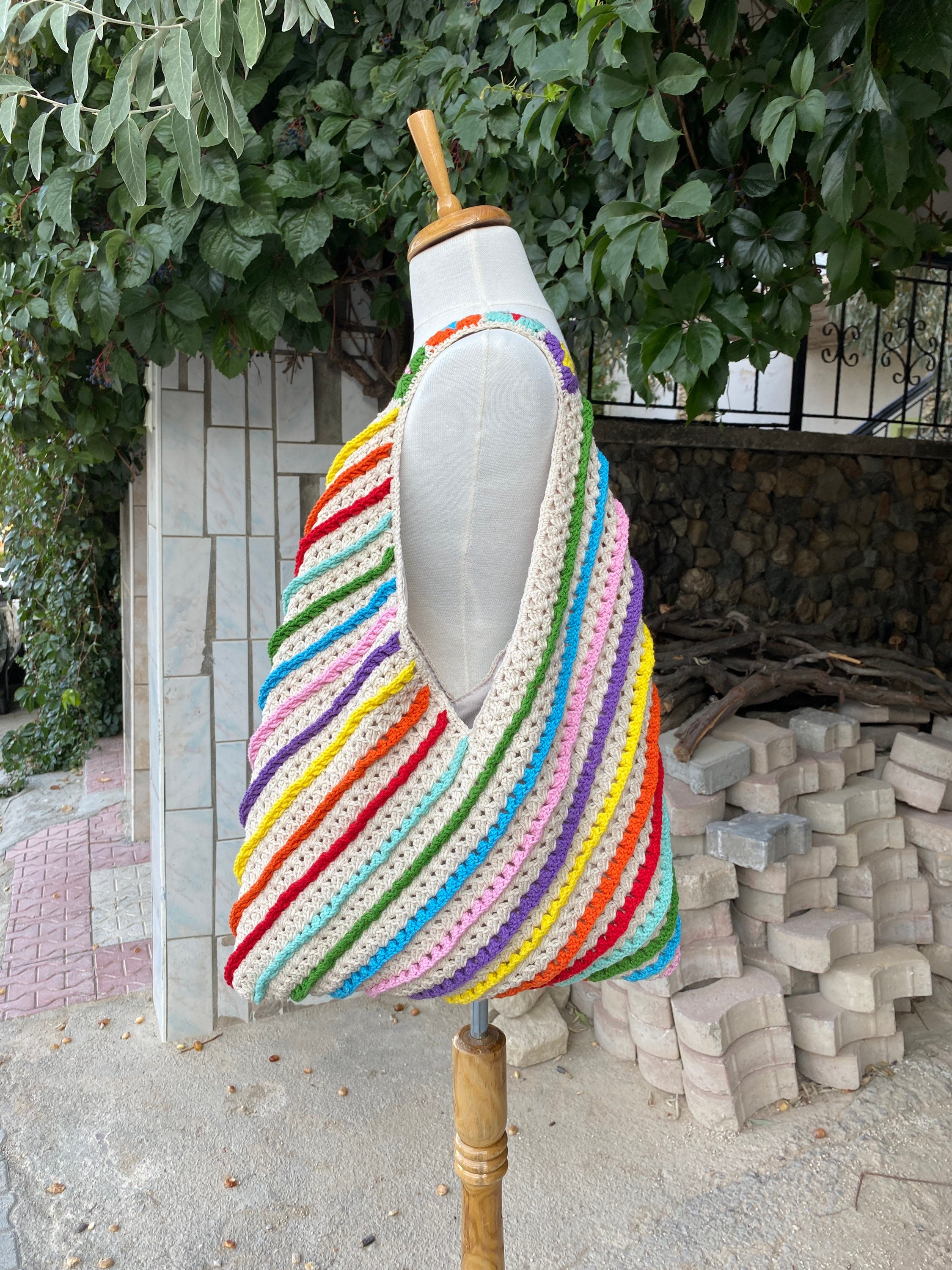 Crochet Bag, Afghan Crochet Purse, Boho Hand Bag, Hobo Bag, Cotton Crochet Bag, Retro Style, Vint... — photo 7 of 10