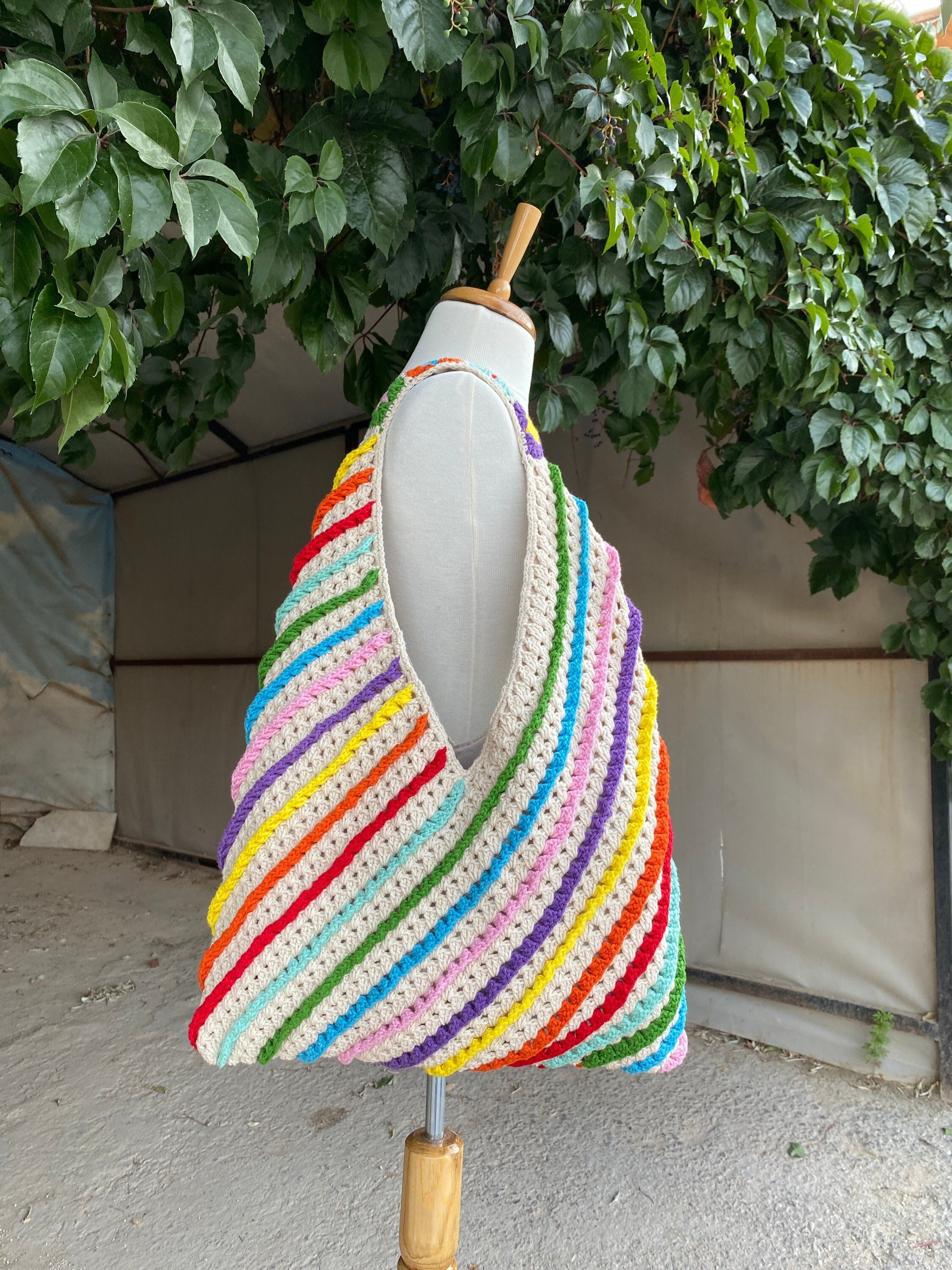 Crochet Bag, Afghan Crochet Purse, Boho Hand Bag, Hobo Bag, Cotton Crochet Bag, Retro Style, Vint... — photo 5 of 10