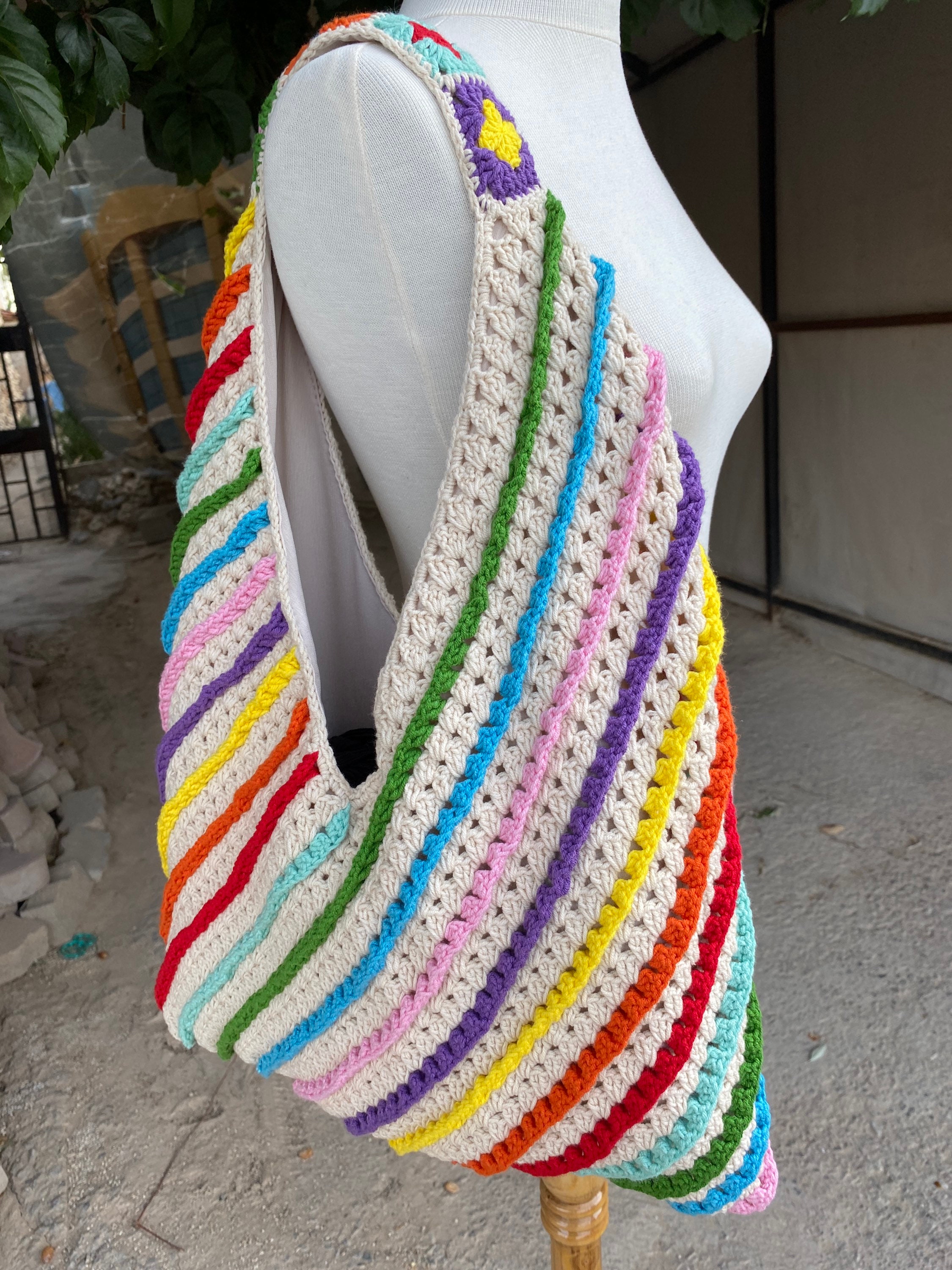 Crochet Bag, Afghan Crochet Purse, Boho Hand Bag, Hobo Bag, Cotton Crochet Bag, Retro Style, Vint... — photo 2 of 10