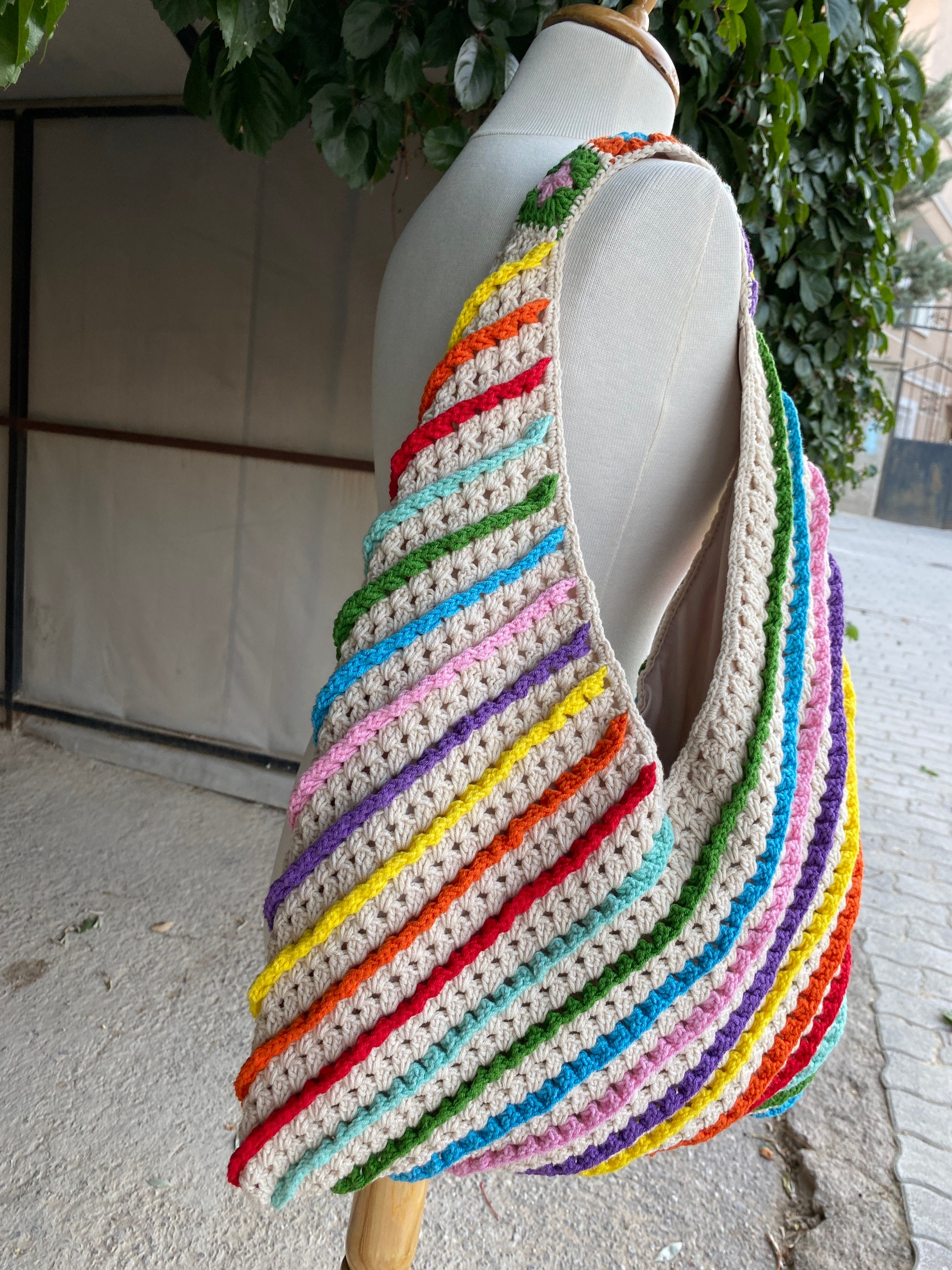 Crochet Bag, Afghan Crochet Purse, Boho Hand Bag, Hobo Bag, Cotton Crochet Bag, Retro Style, Vintage Style, Summer Bag, Crochet Purse, Gift