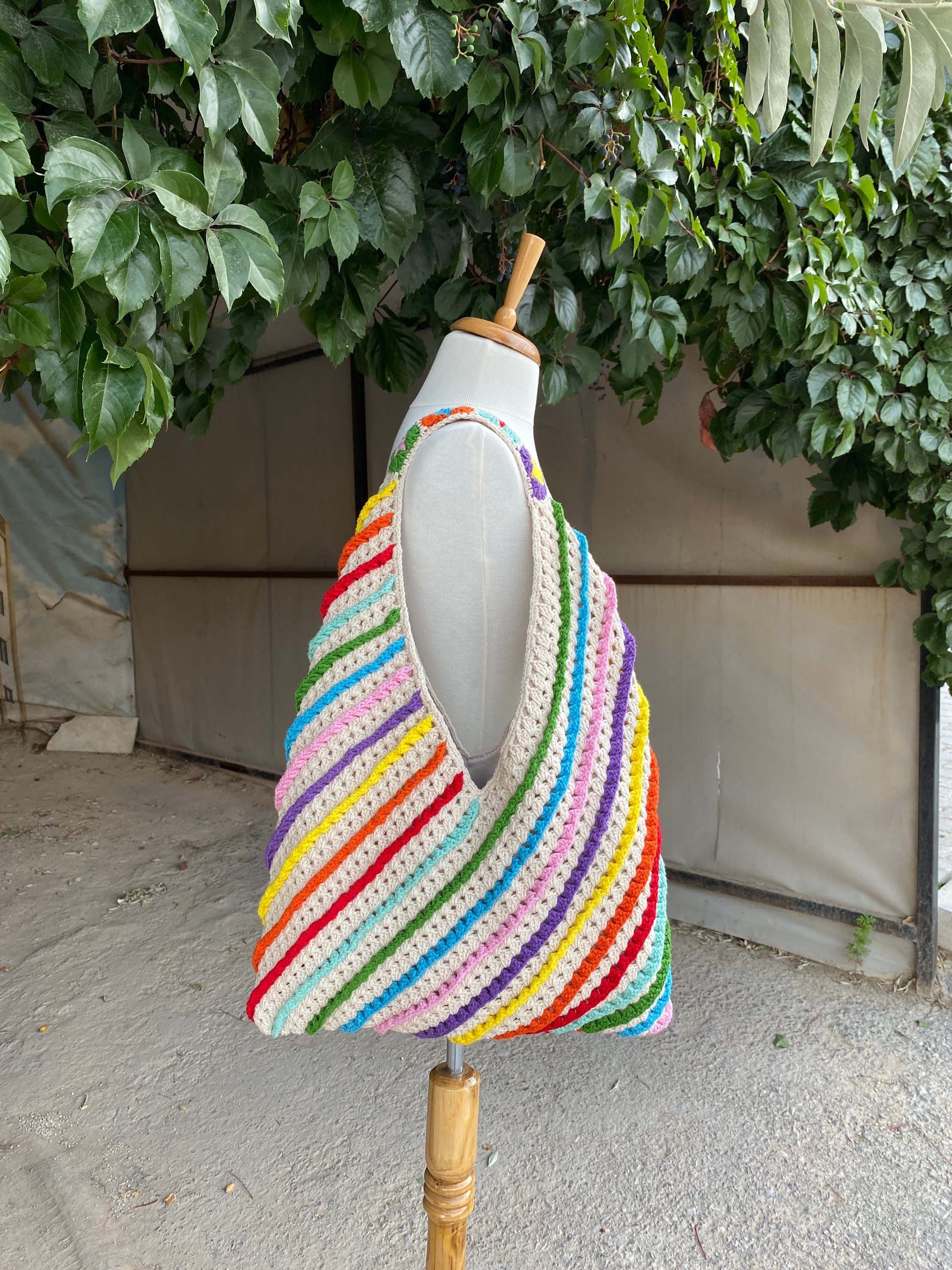 Crochet Bag, Afghan Crochet Purse, Boho Hand Bag, Hobo Bag, Cotton Crochet Bag, Retro Style, Vint... — photo 6 of 10