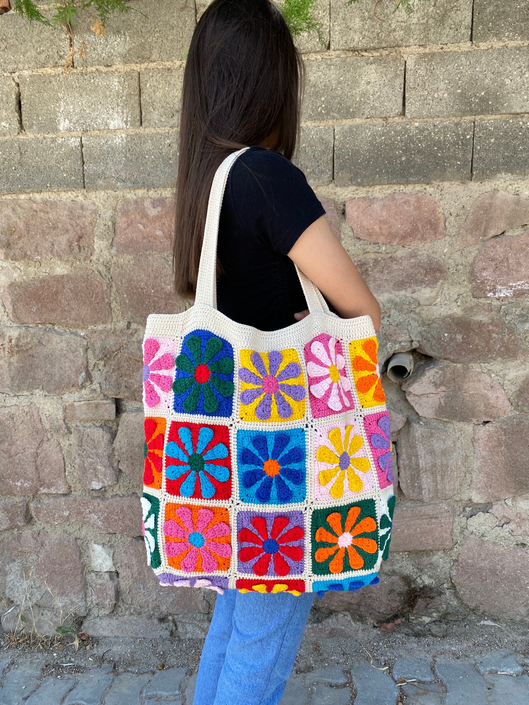 Crochet Bag, Granny Square Afghan Bag, Crochet Purse, Summer Bag, Boho Bag, Vintage Style, Hippie... — photo 7 of 10