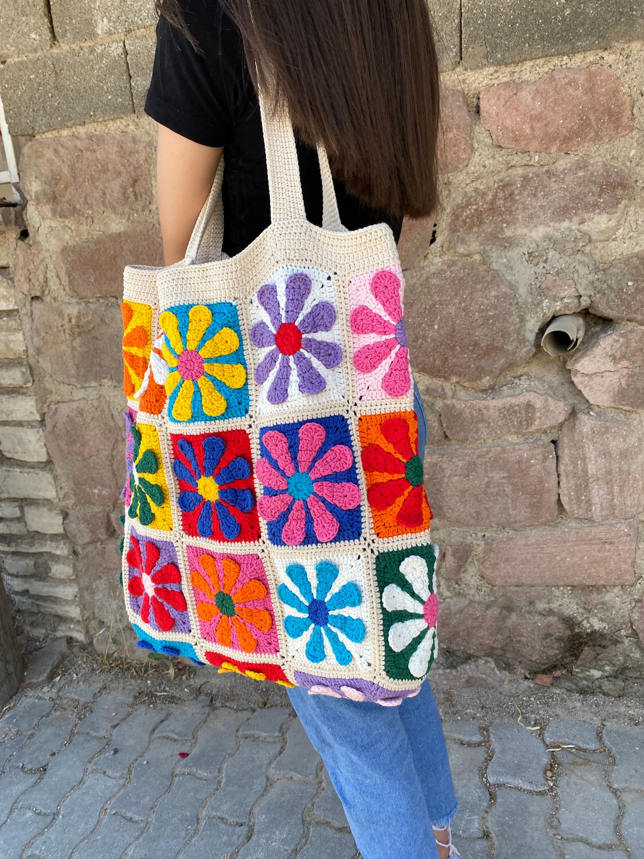 Crochet Bag, Granny Square Afghan Bag, Crochet Purse, Summer Bag, Boho Bag, Vintage Style, Hippie... — photo 5 of 10