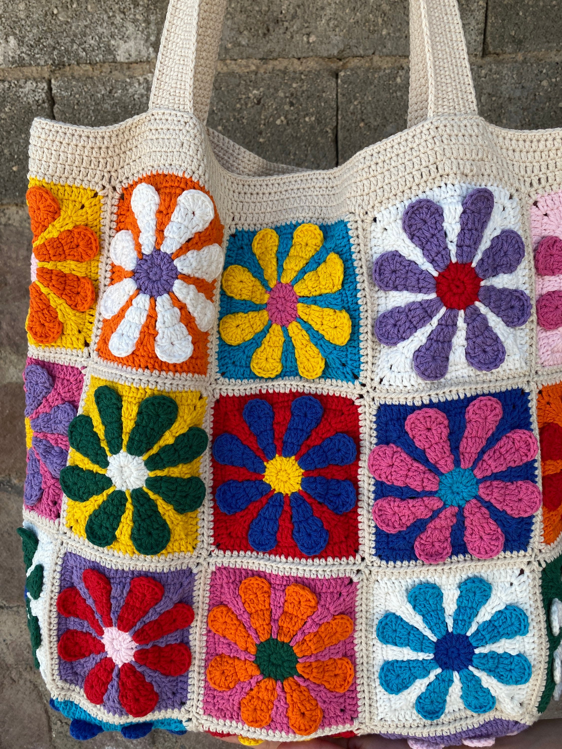 Crochet Bag, Granny Square Afghan Bag, Crochet Purse, Summer Bag, Boho Bag, Vintage Style, Hippie Bag, Granny Square Shoulder Bag, Gift