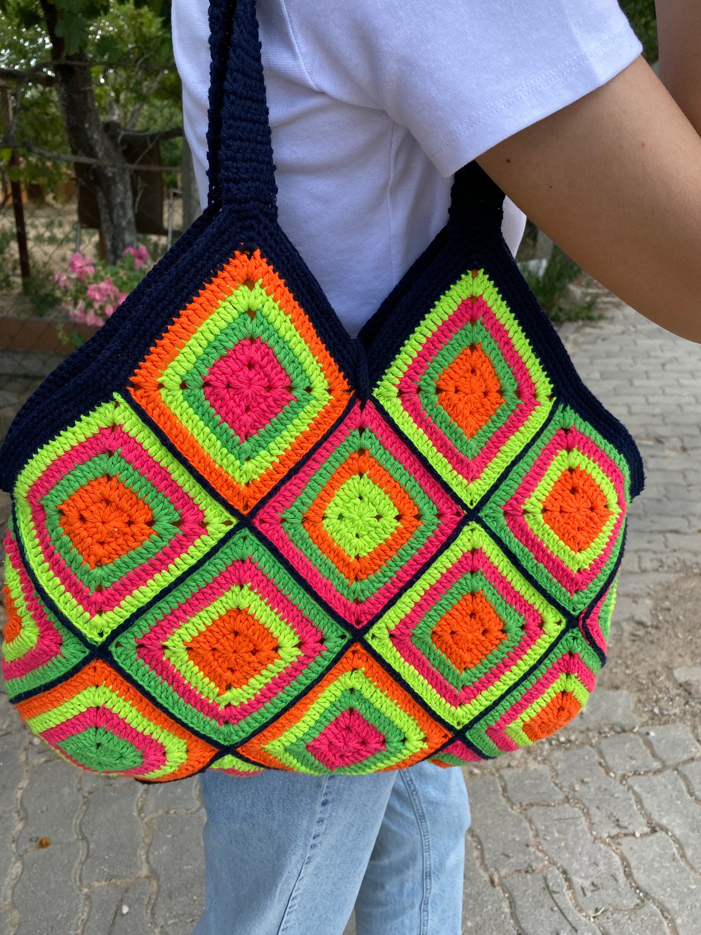 Crochet Bag, Granny Square Bag, Afghan Purse, Cotton Bag, Boho Bag, Summer Bag, Granny Square Purse, Shoulder Purse, Crochet Tote Bag, Gift