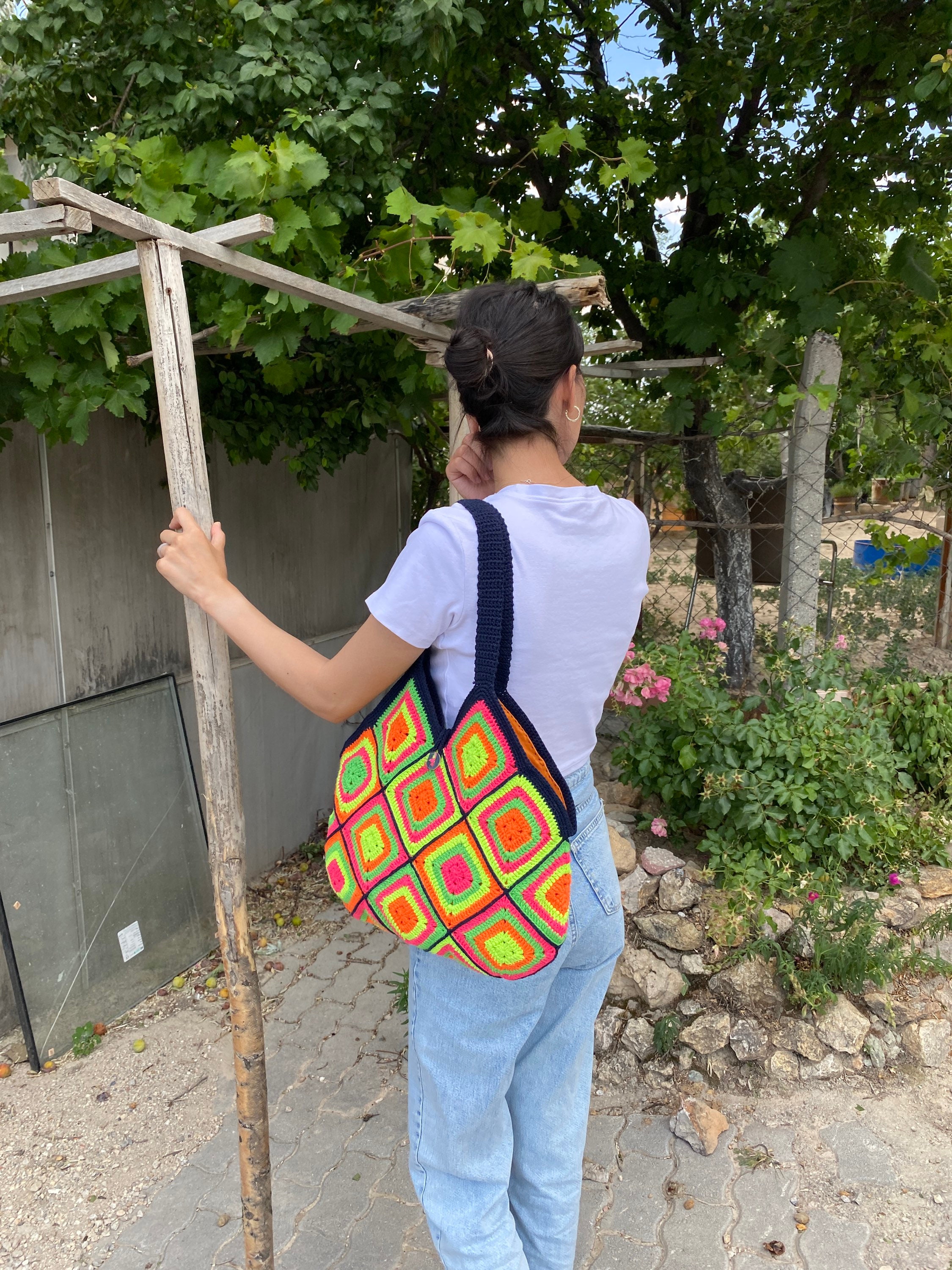 Crochet Bag, Granny Square Bag, Afghan Purse, Cotton Bag, Boho Bag, Summer Bag, Granny Square Pur... — photo 5 of 10