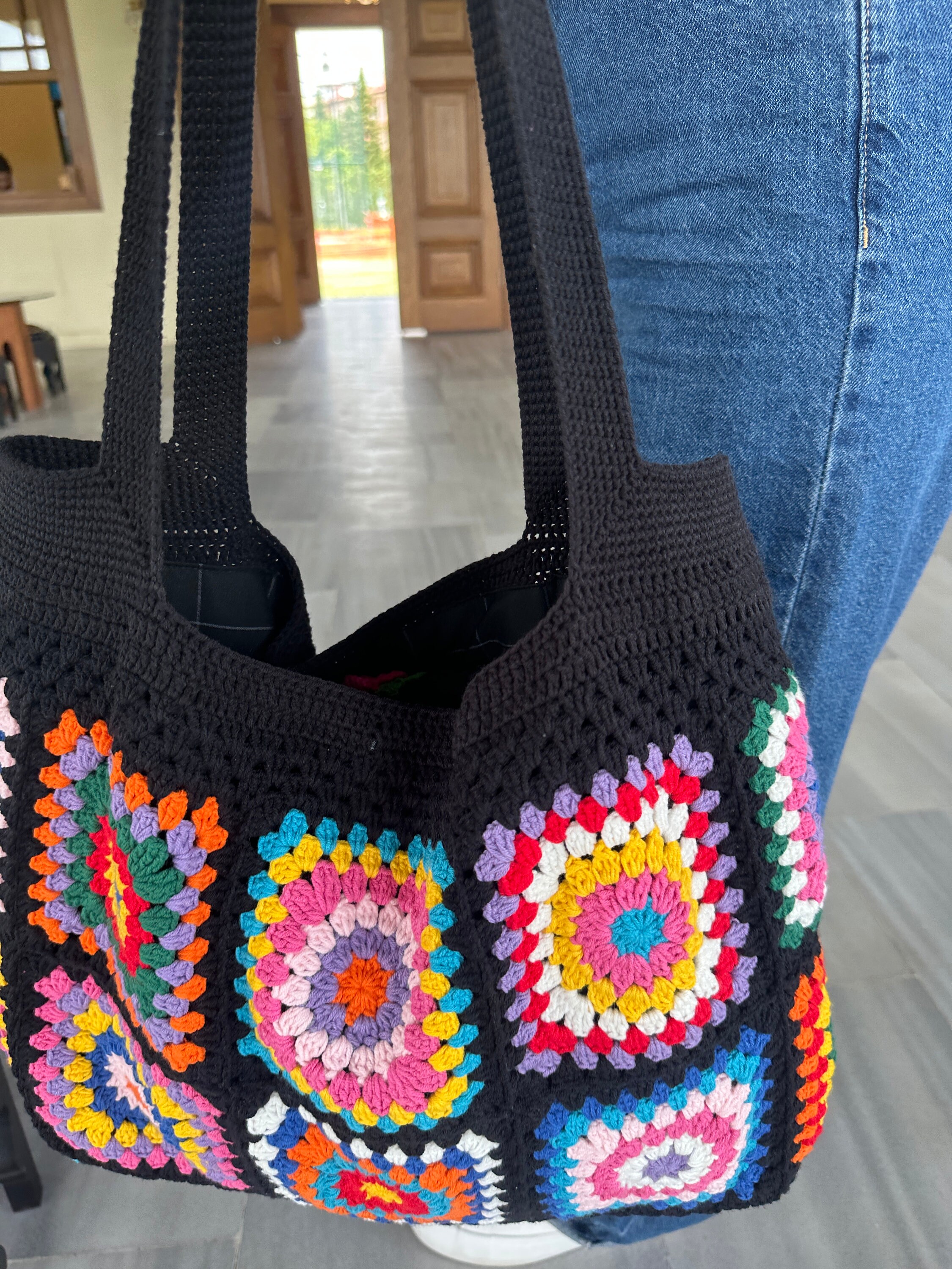 Crochet Bag, Granny Square Bag, Cotton Tote Bag, Vintage Style, Granny Shoulder Bag, Afghan Crochet Purse, Bohemian Bag, Colorful Summer Bag