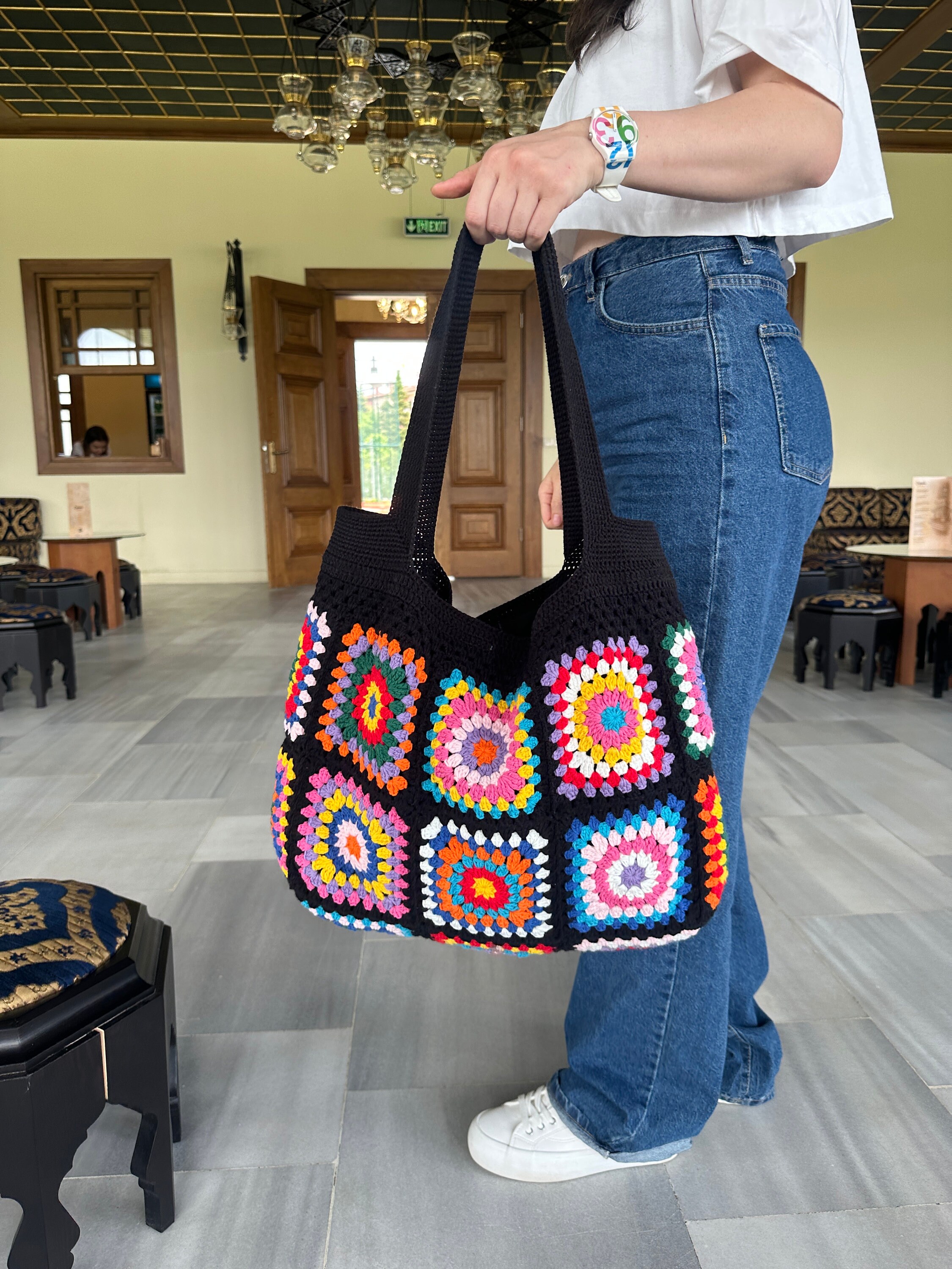 Crochet Bag, Granny Square Bag, Cotton Tote Bag, Vintage Style, Granny Shoulder Bag, Afghan Croch... — photo 2 of 10