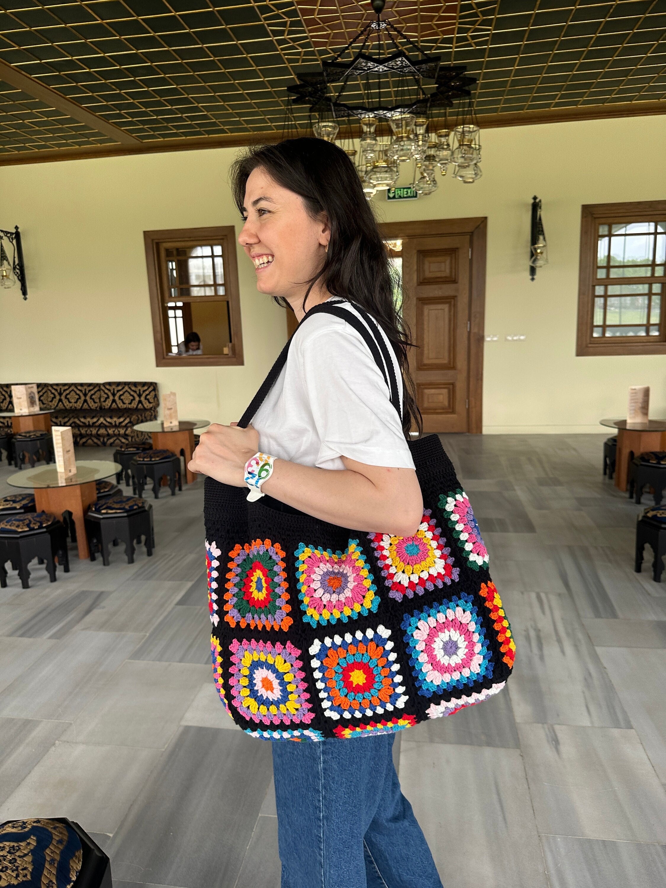 Crochet Bag, Granny Square Bag, Cotton Tote Bag, Vintage Style, Granny Shoulder Bag, Afghan Croch... — photo 5 of 10