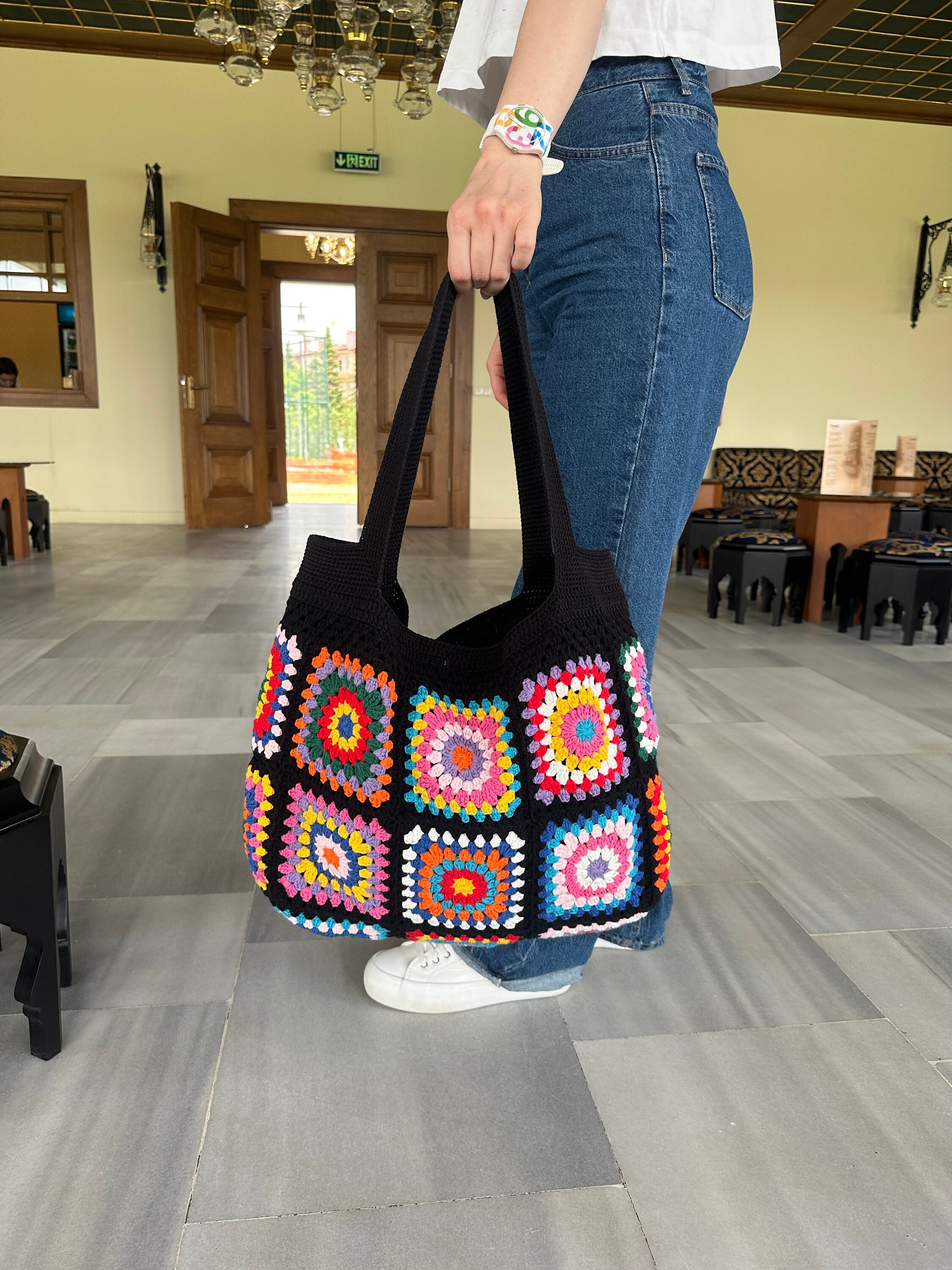 Crochet Bag, Granny Square Bag, Cotton Tote Bag, Vintage Style, Granny Shoulder Bag, Afghan Croch... — photo 3 of 10