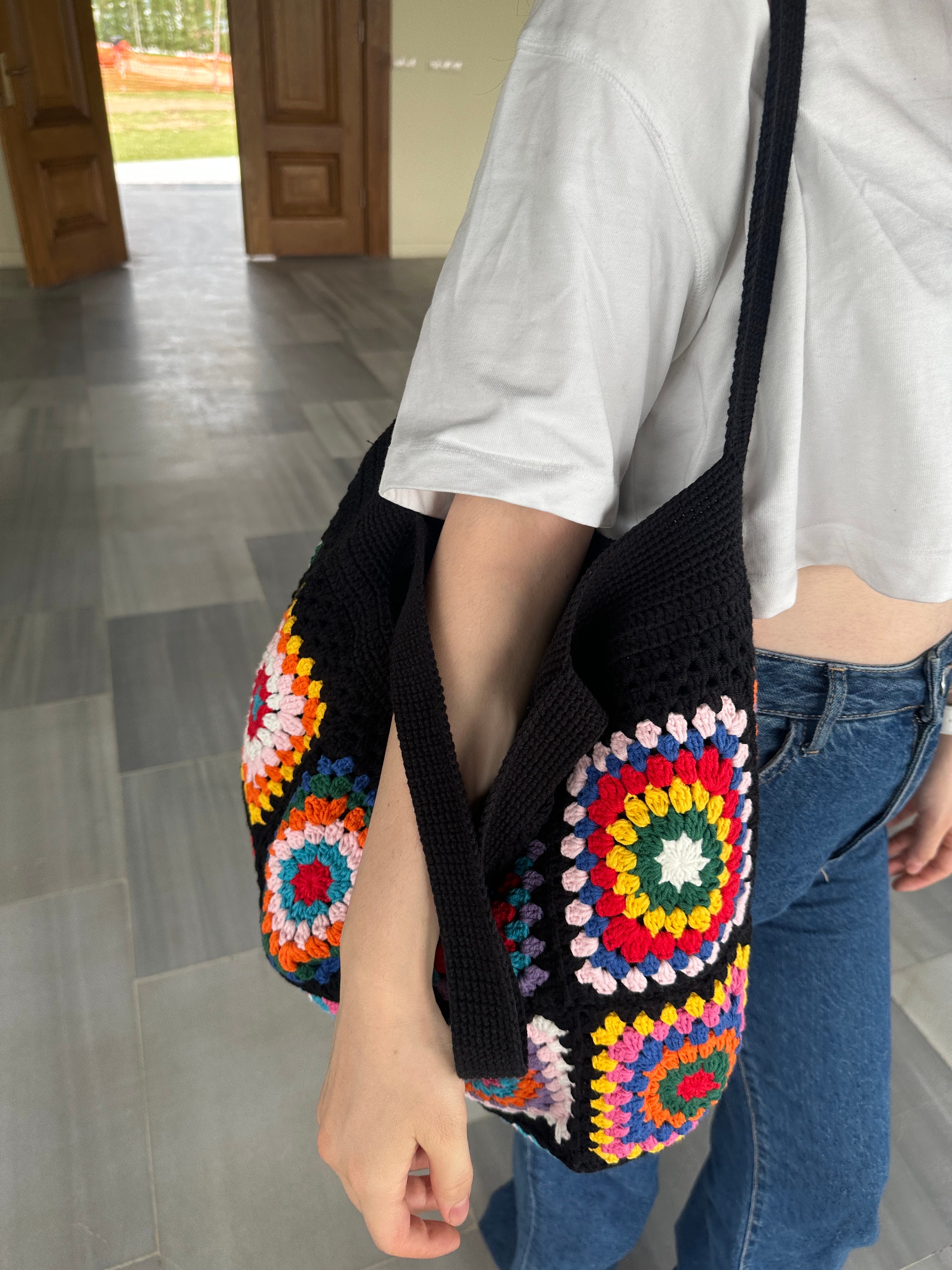 Crochet Bag, Granny Square Bag, Cotton Tote Bag, Vintage Style, Granny Shoulder Bag, Afghan Croch... — photo 4 of 10