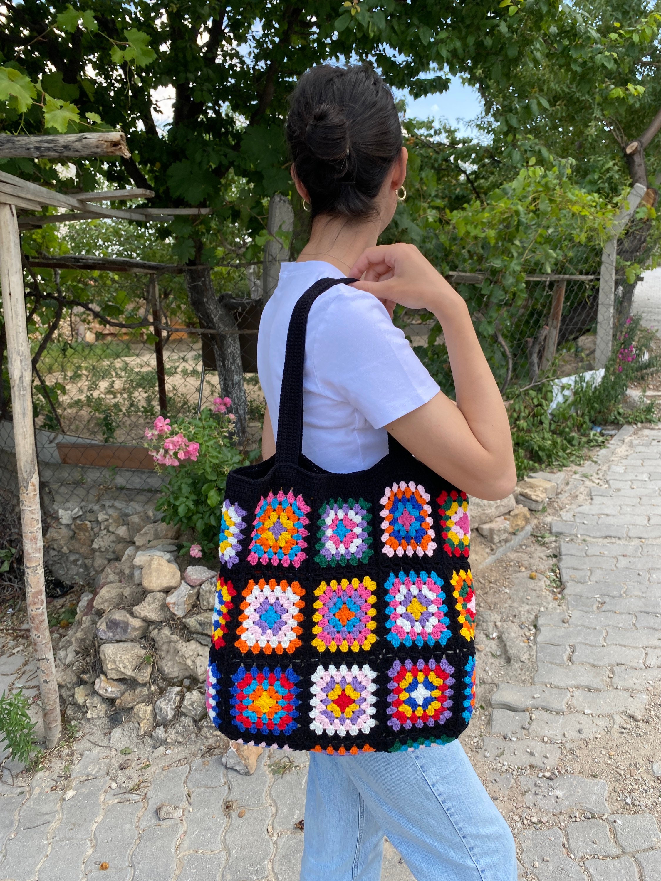Crochet Bag, Granny Square Bag, Crochet Cotton Purse, Afghan Crochet Bag, Boho Bag, Vintage Style... — photo 5 of 10
