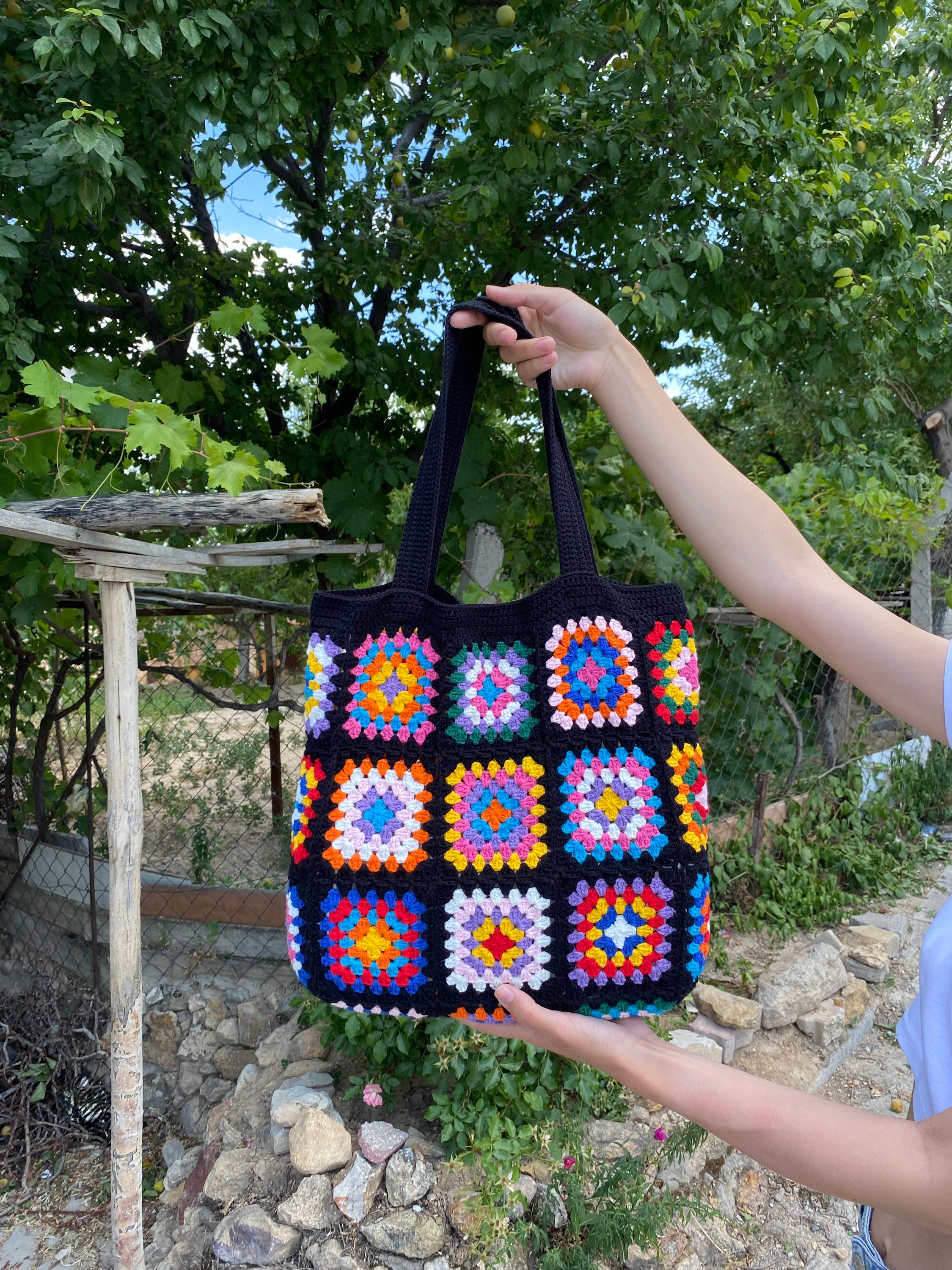 Crochet Bag, Granny Square Bag, Crochet Cotton Purse, Afghan Crochet Bag, Boho Bag, Vintage Style... — photo 7 of 10