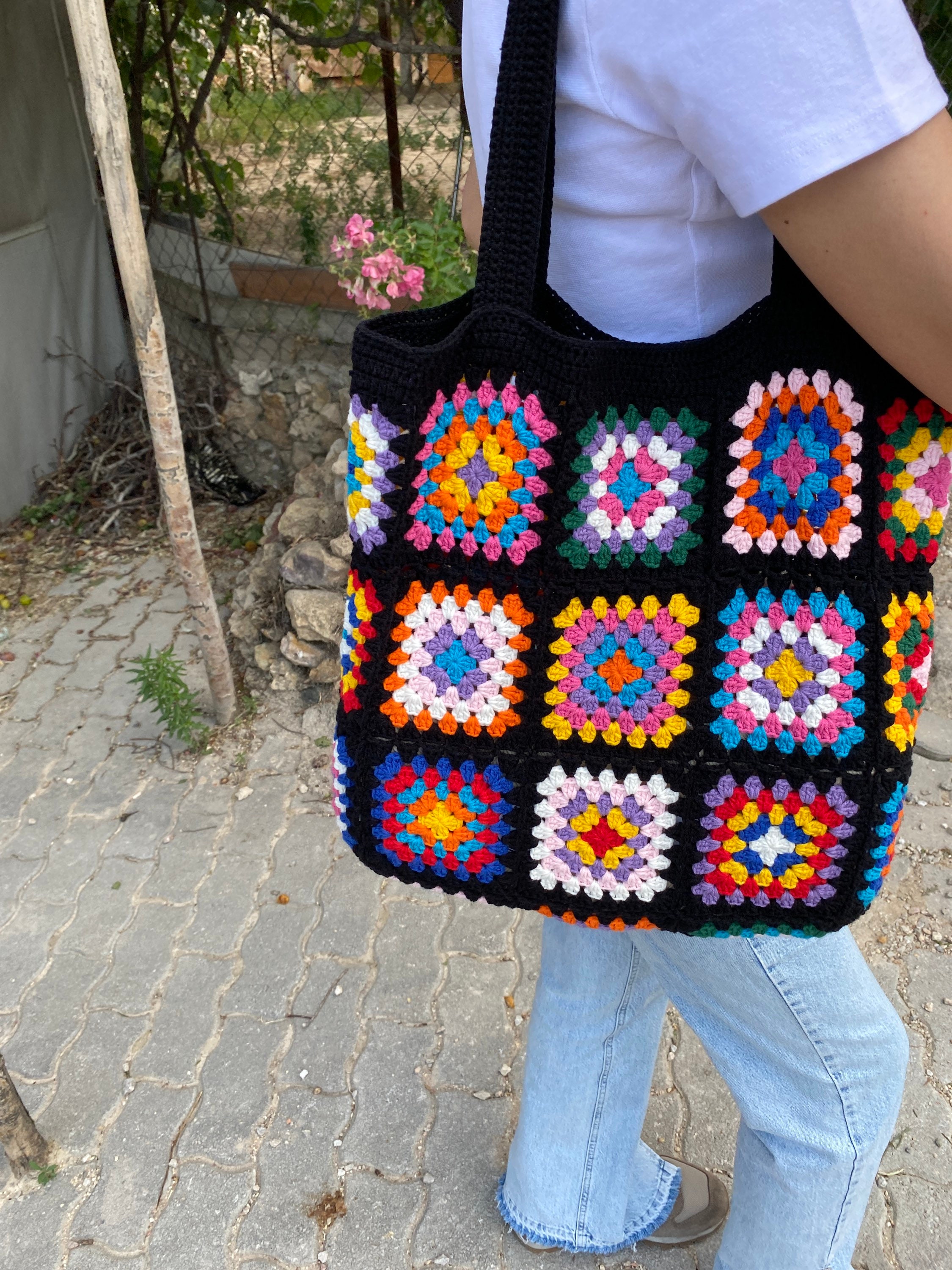 Crochet Bag, Granny Square Bag, Crochet Cotton Purse, Afghan Crochet Bag, Boho Bag, Vintage Style, Hippie Bag, Granny Square Shoulder Bag