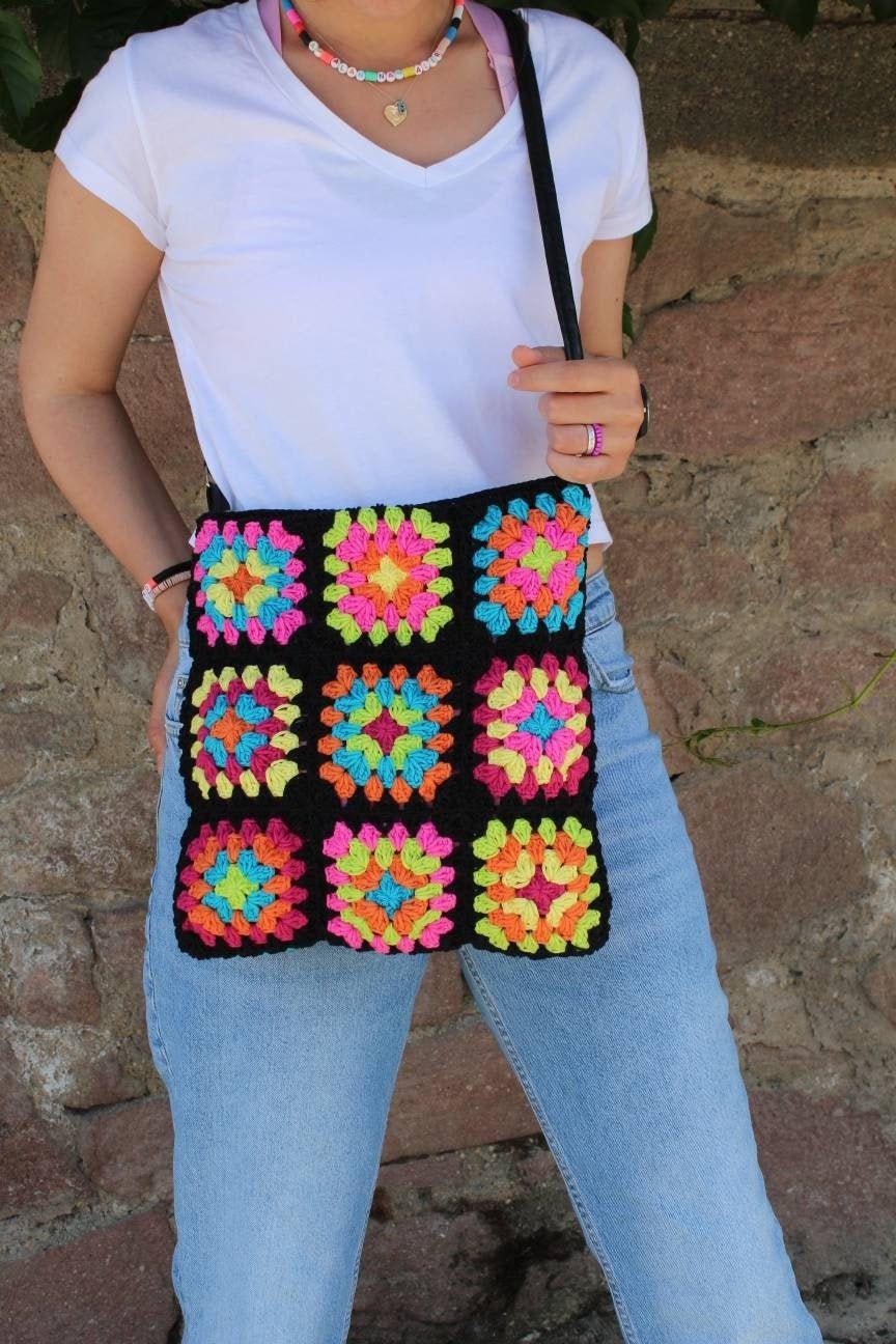 Crochet Bag, Granny Square Bag, Crochet Purse, Boho Bag, Crochet Tote Bag, Hippie Bag, Vintage St... — photo 7 of 10