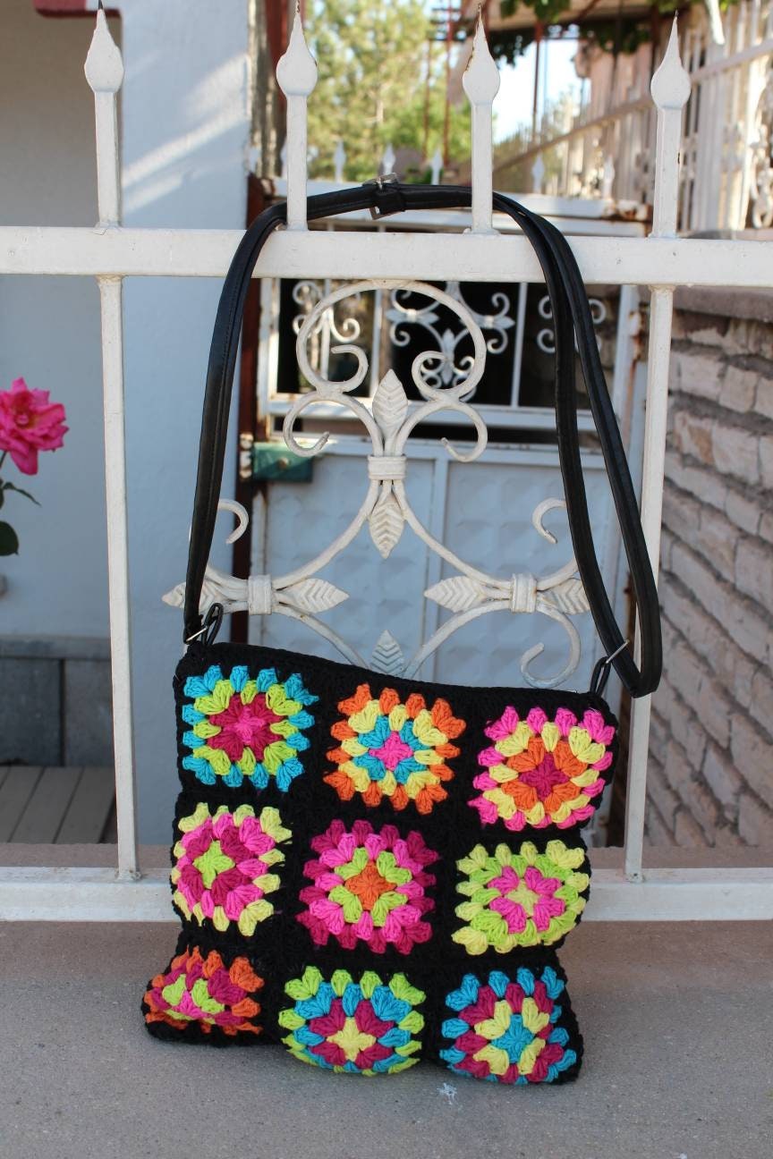 Crochet Bag, Granny Square Bag, Crochet Purse, Boho Bag, Crochet Tote Bag, Hippie Bag, Vintage St... — photo 3 of 10