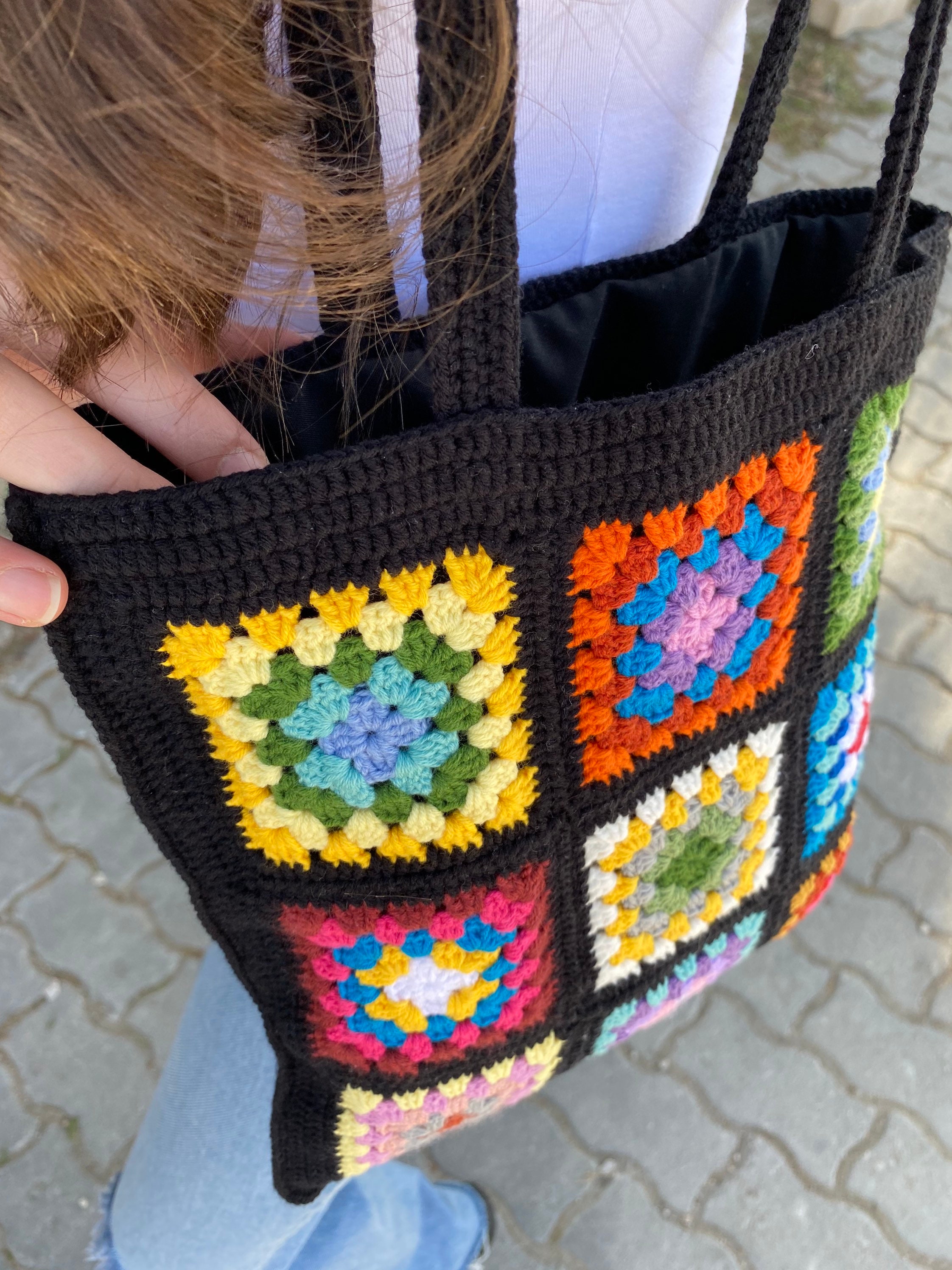 Crochet Bag, Granny Square Bag, Crochet Tote Bag, Beach Bag, Summer Bag, Boho Bag, Vintage Style, Hippie Bag, Retro Bag, Shoulder Bag
