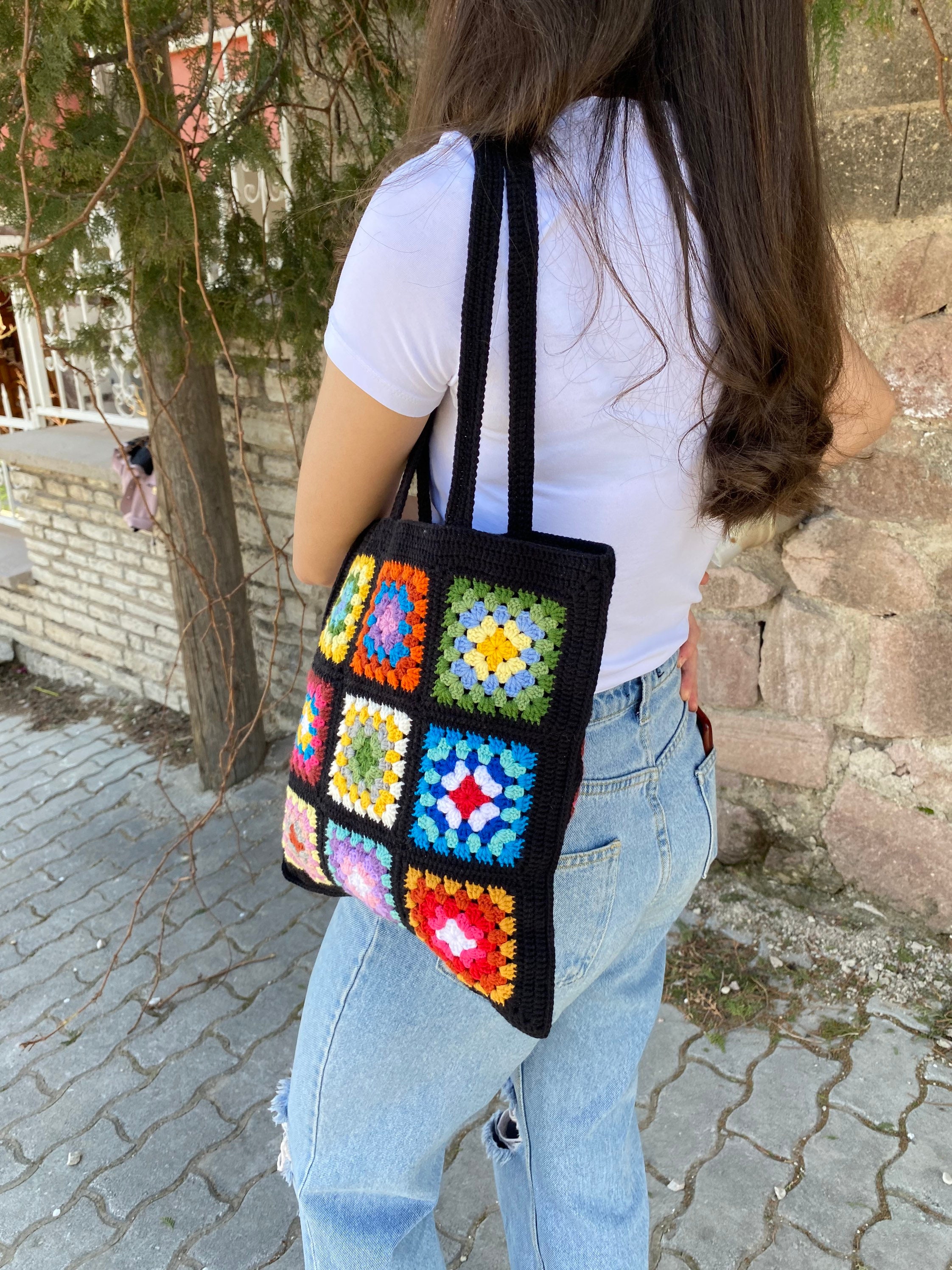 Crochet Bag, Granny Square Bag, Crochet Tote Bag, Summer Bag, Boho Bag, Vintage Style, Hippie Bag... — photo 7 of 13