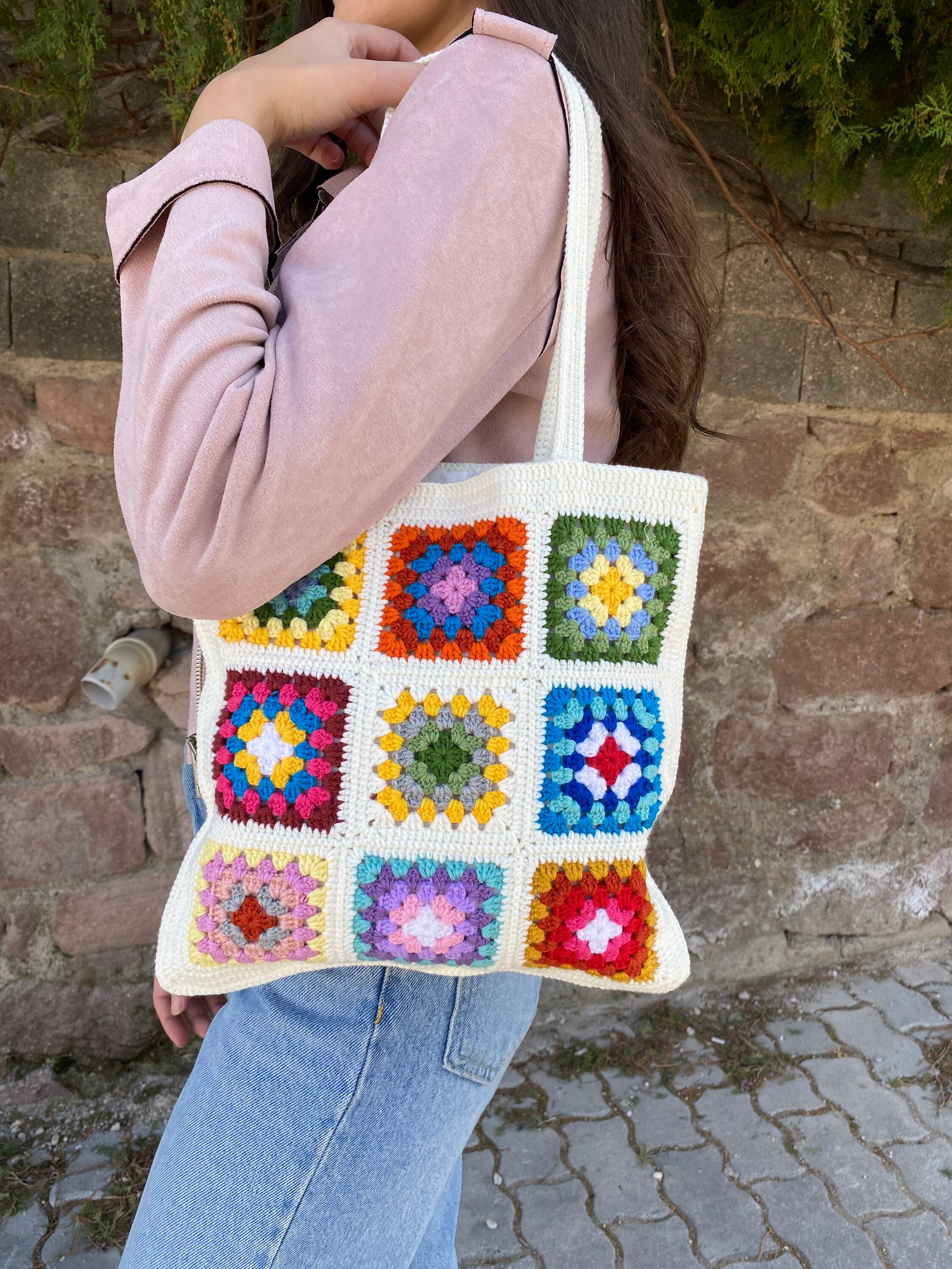Crochet Bag, Granny Square Bag, Crochet Tote Bag, Summer Bag, Boho Bag, Vintage Style, Hippie Bag... — photo 4 of 13