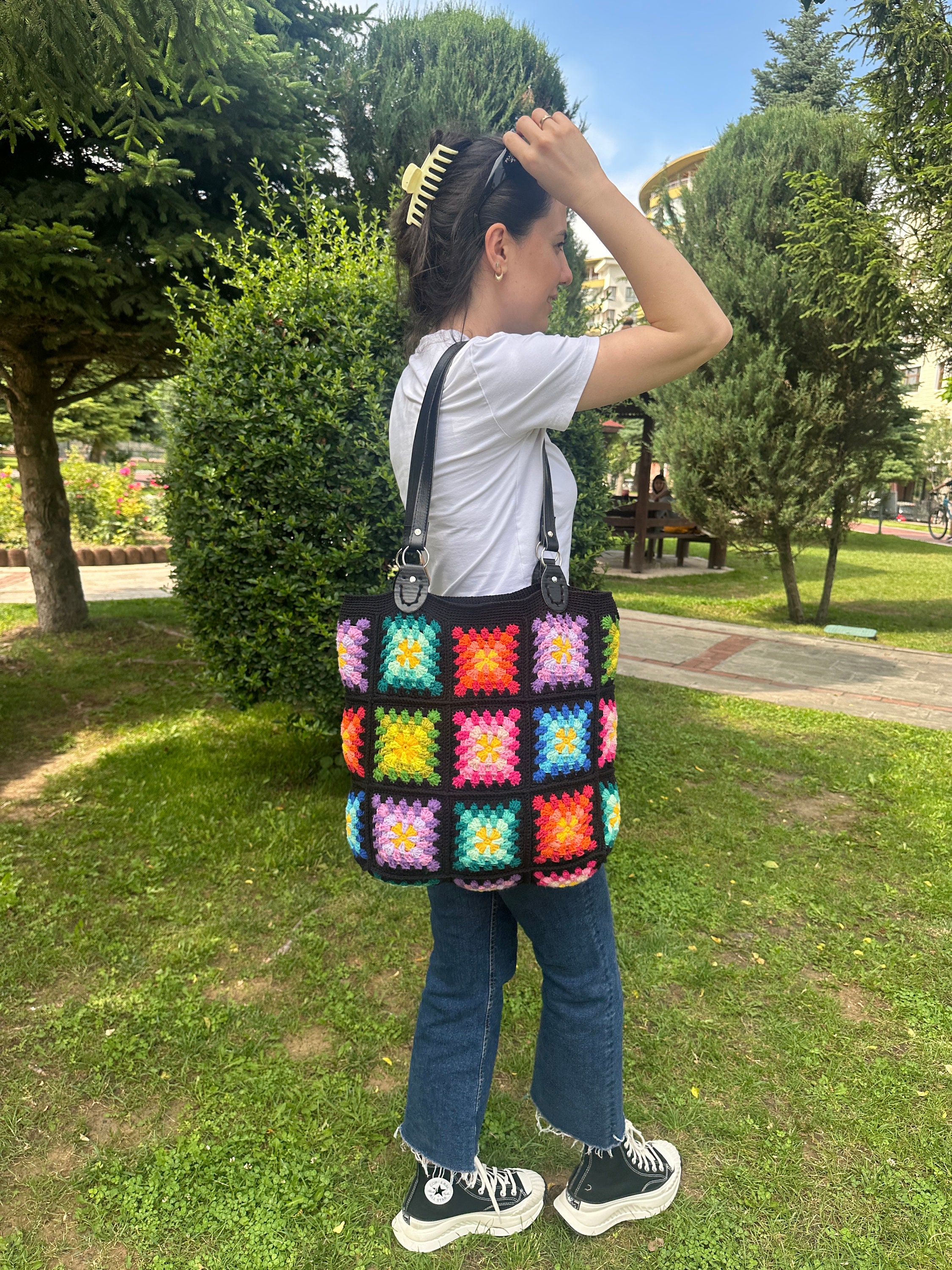 Crochet Bag, Granny Square Bag, Shoulder Purse, Afghan Bag, Mama Stuff Bag, Crochet Tote Bag, Boh... — photo 4 of 10