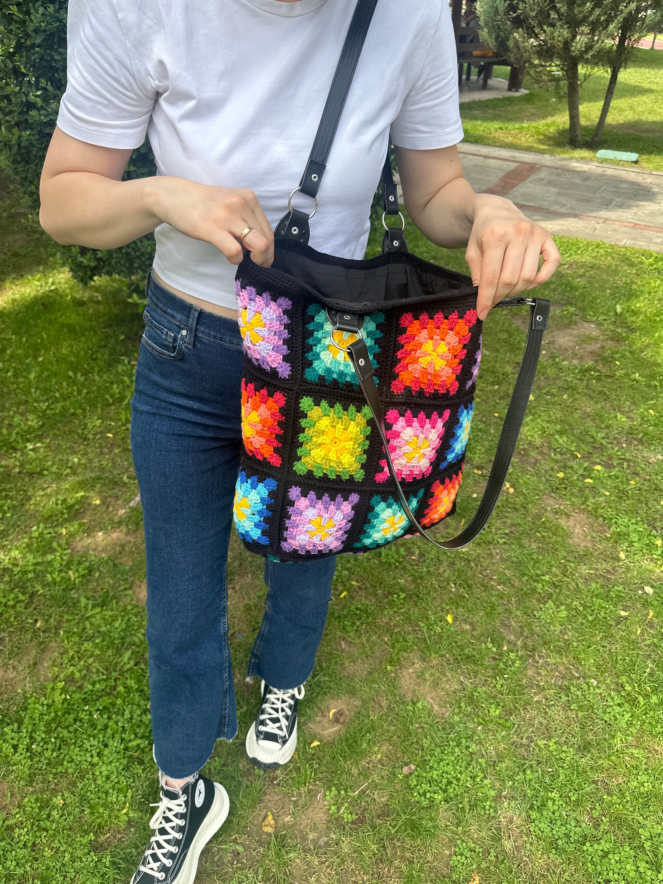 Crochet Bag, Granny Square Bag, Shoulder Purse, Afghan Bag, Mama Stuff Bag, Crochet Tote Bag, Boh... — photo 5 of 10