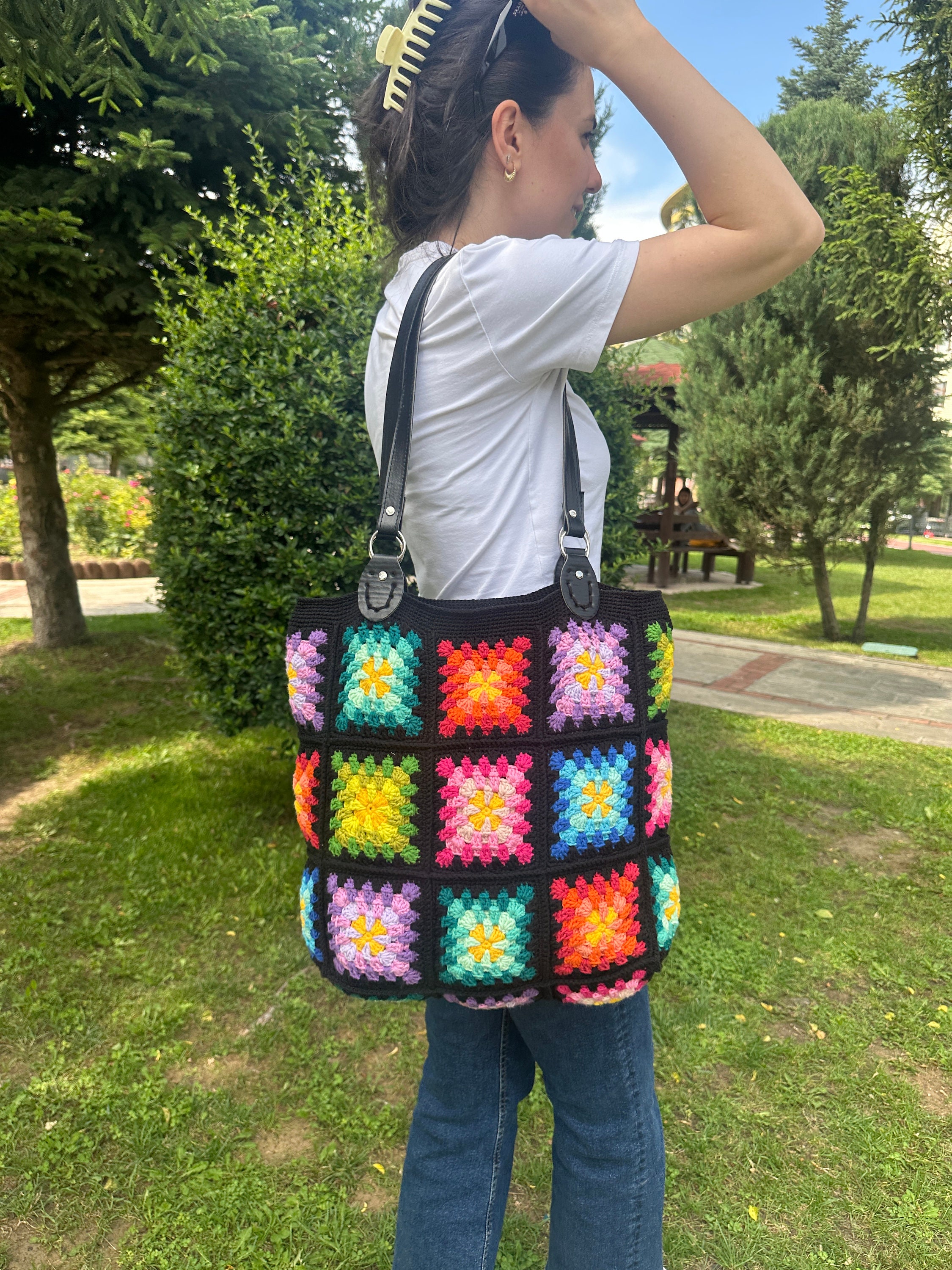 Crochet Bag, Granny Square Bag, Shoulder Purse, Afghan Bag, Mama Stuff Bag, Crochet Tote Bag, Boh... — photo 2 of 10