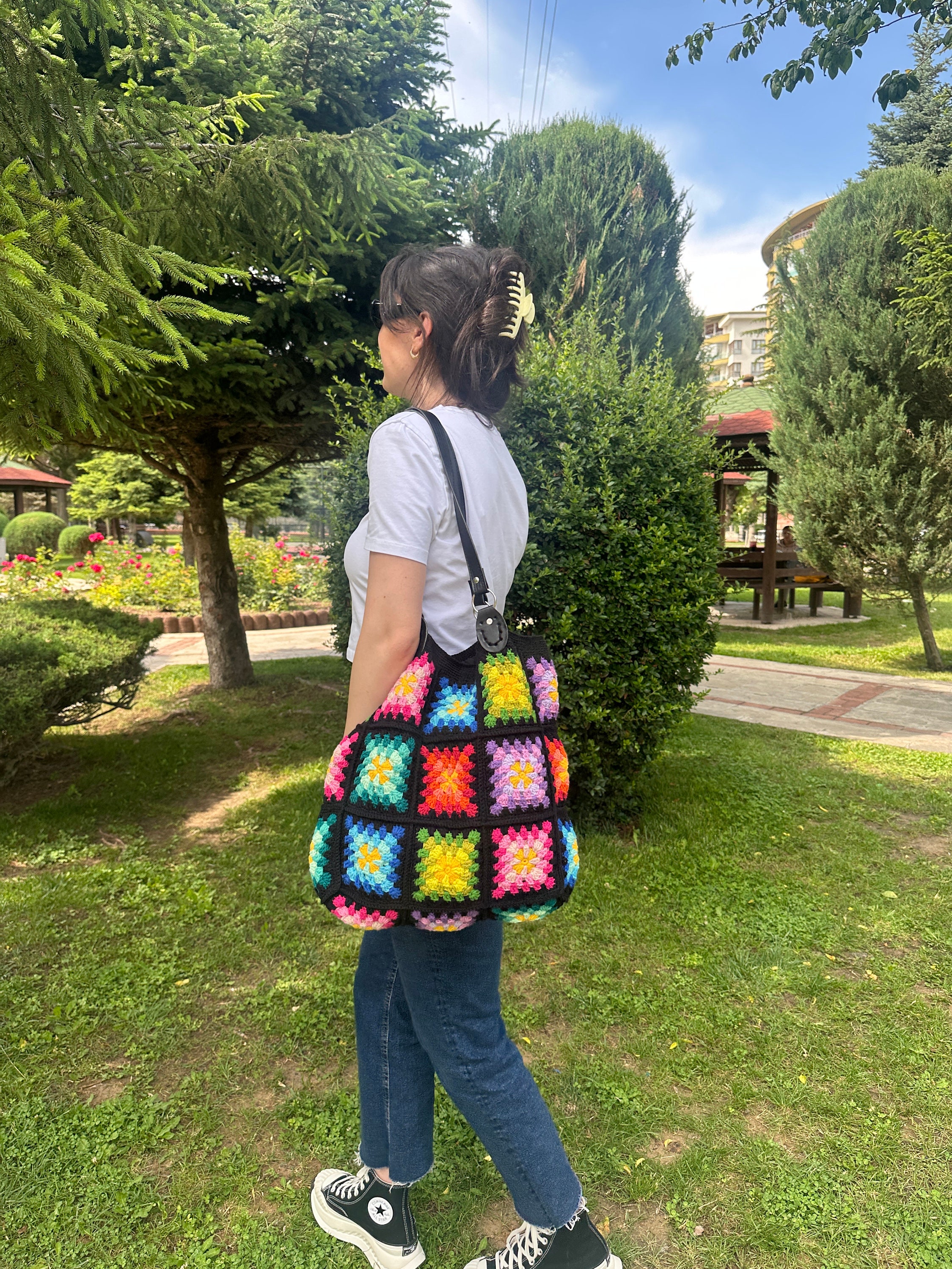 Crochet Bag, Granny Square Bag, Shoulder Purse, Afghan Bag, Mama Stuff Bag, Crochet Tote Bag, Boh... — photo 6 of 10