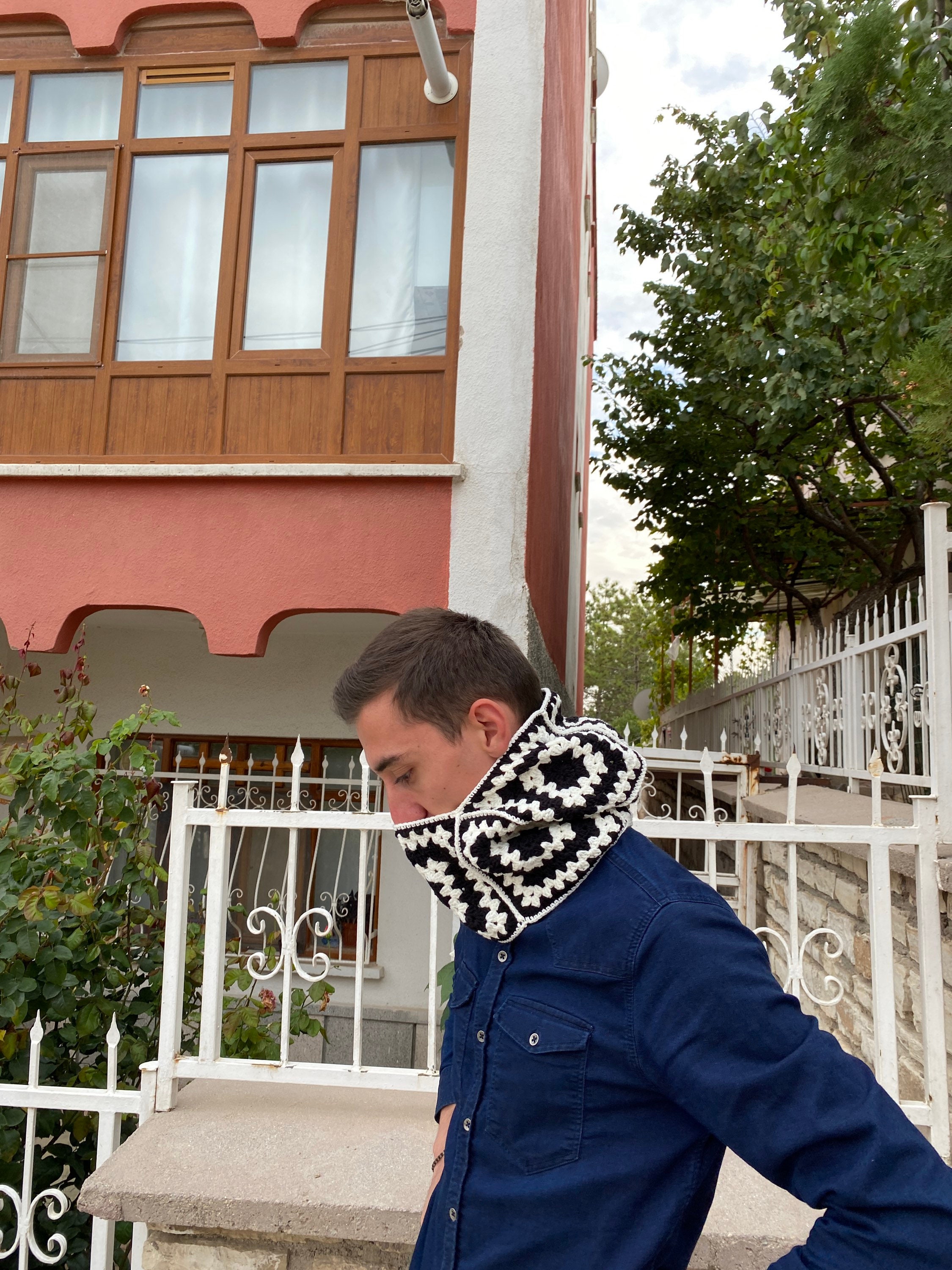 Crochet Balaclava, Granny Square Balaclava, Handmade Black and White Balaclava, Crochet Winter Ha... — photo 2 of 10