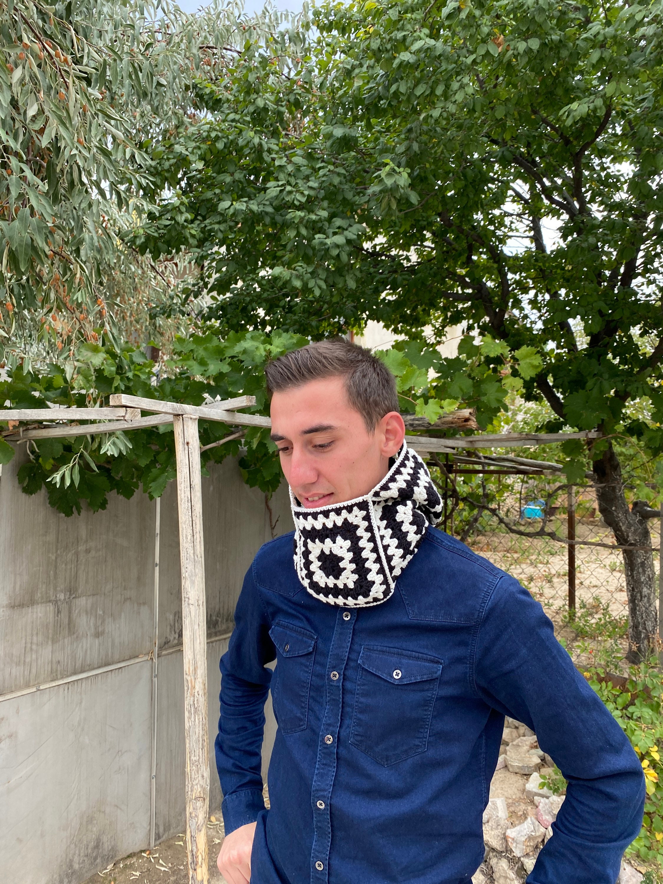 Crochet Balaclava, Granny Square Balaclava, Handmade Black and White Balaclava, Crochet Winter Ha... — photo 3 of 10