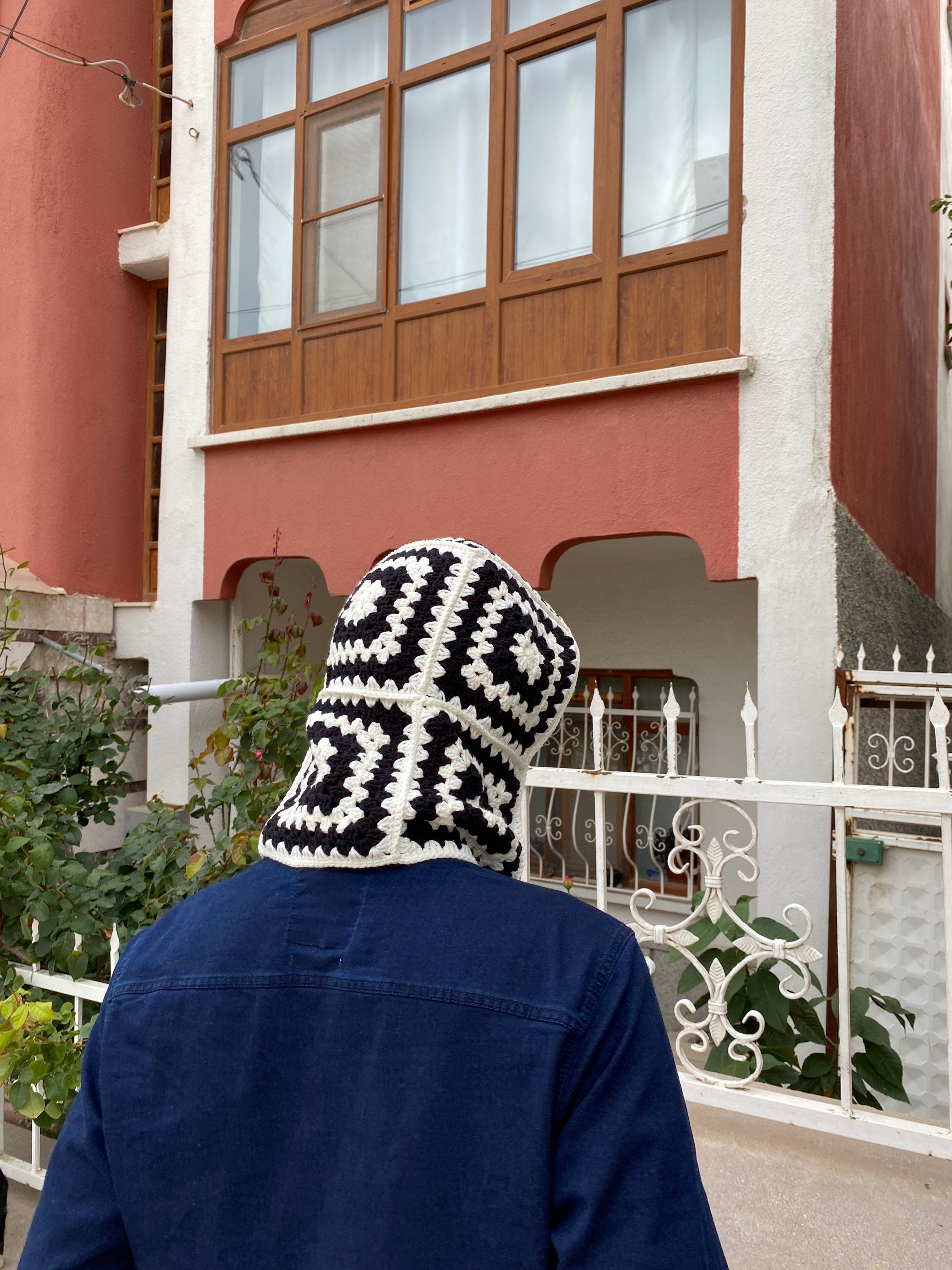 Crochet Balaclava, Granny Square Balaclava, Handmade Black and White Balaclava, Crochet Winter Ha... — photo 4 of 10