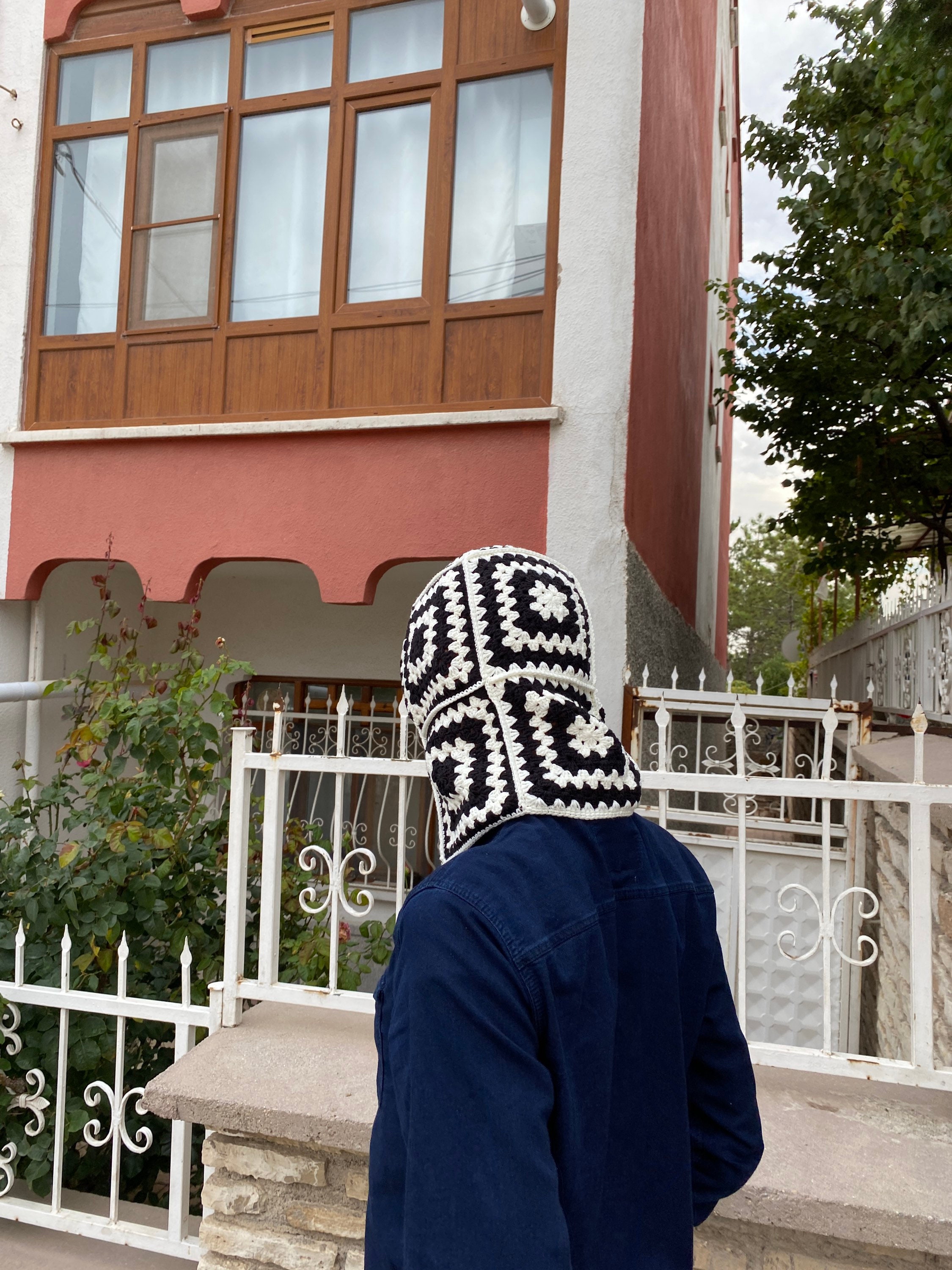Crochet Balaclava, Granny Square Balaclava, Handmade Black and White Balaclava, Crochet Winter Ha... — photo 5 of 10