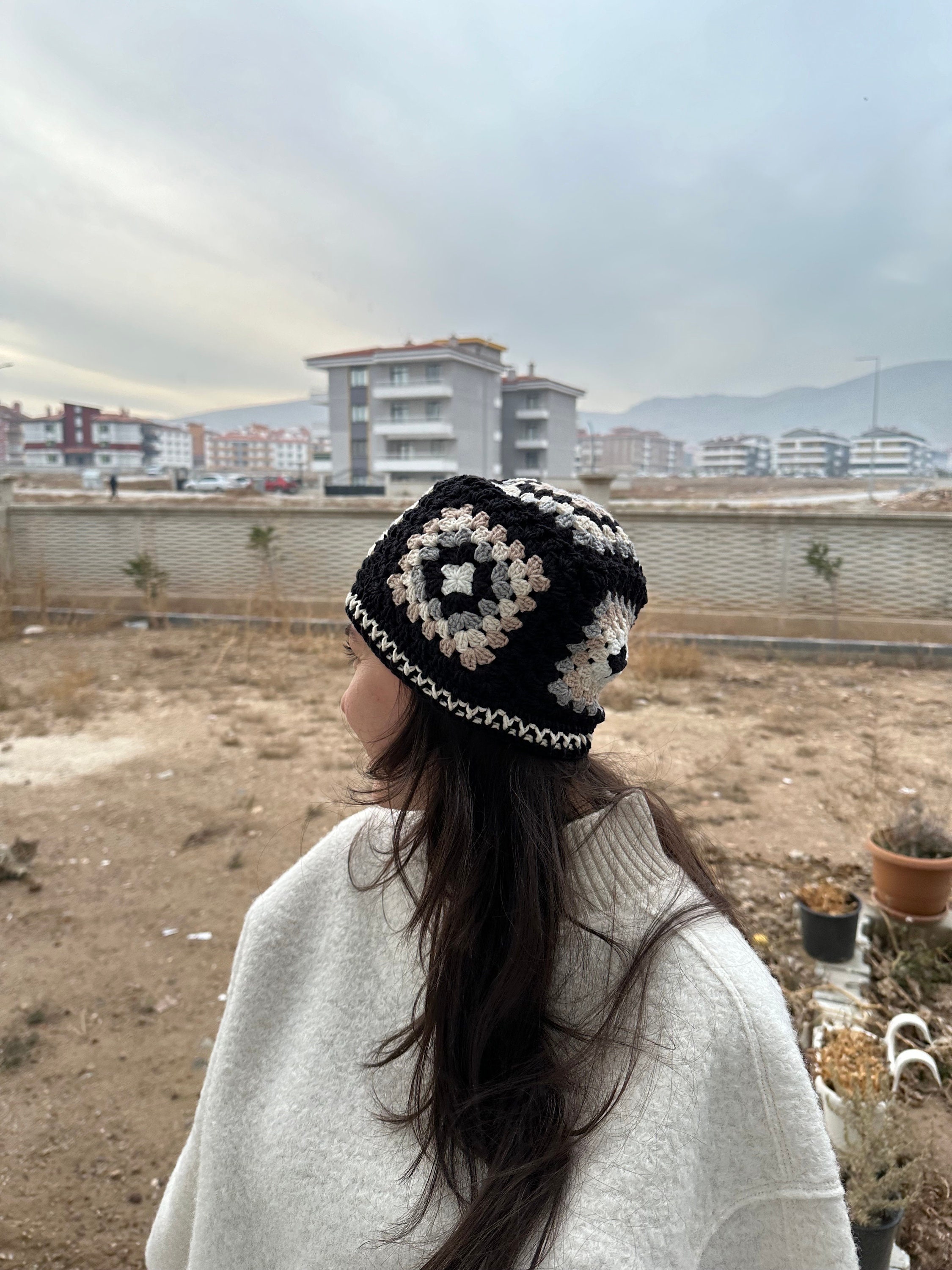Crochet Beanie, Black and White Hat, Granny Square Hat, Unique 4 Season Hat, Handmade Stylish Hat... — photo 5 of 10