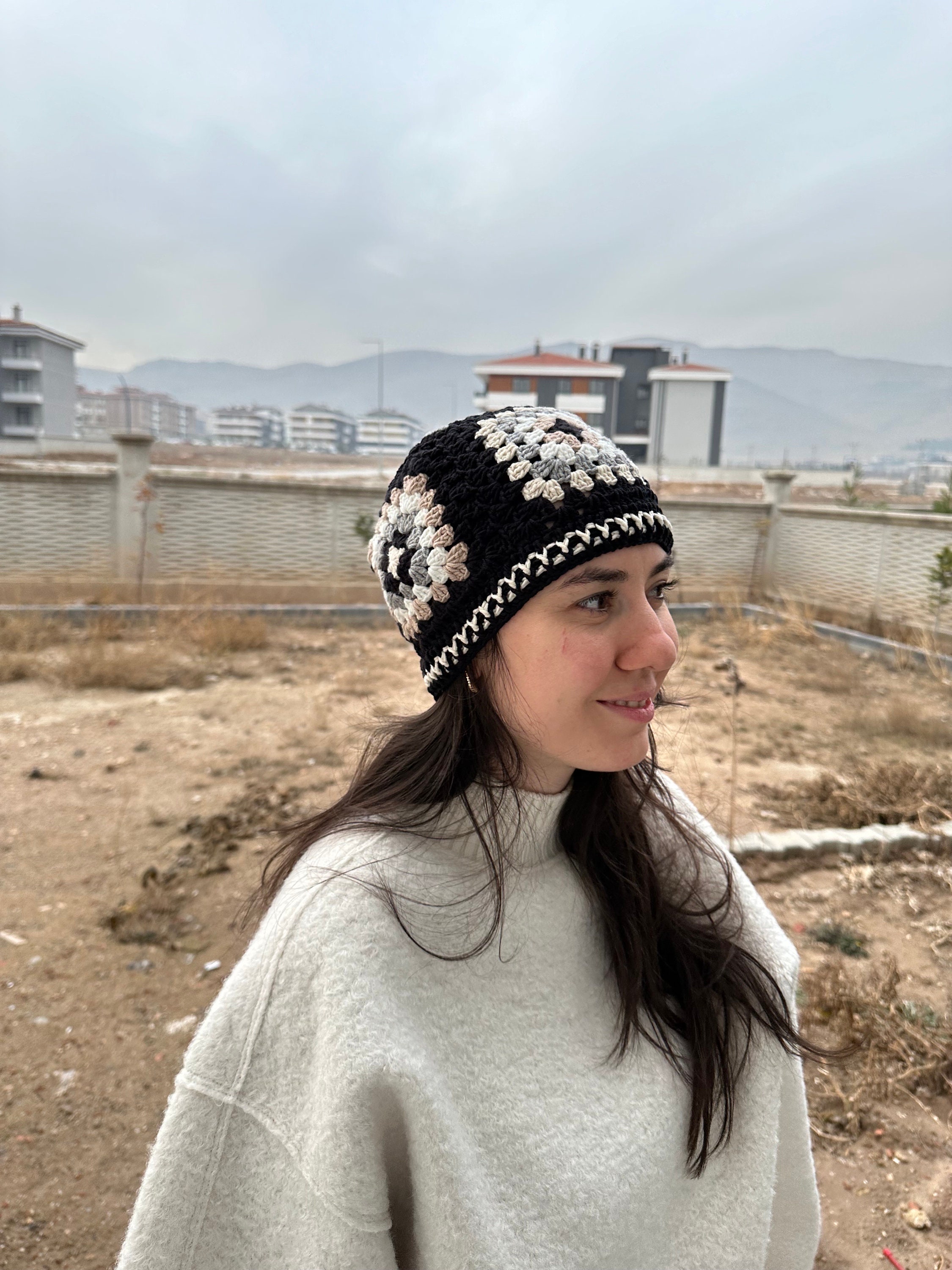 Crochet Beanie, Black and White Hat, Granny Square Hat, Unique 4 Season Hat, Handmade Stylish Hat... — photo 6 of 10