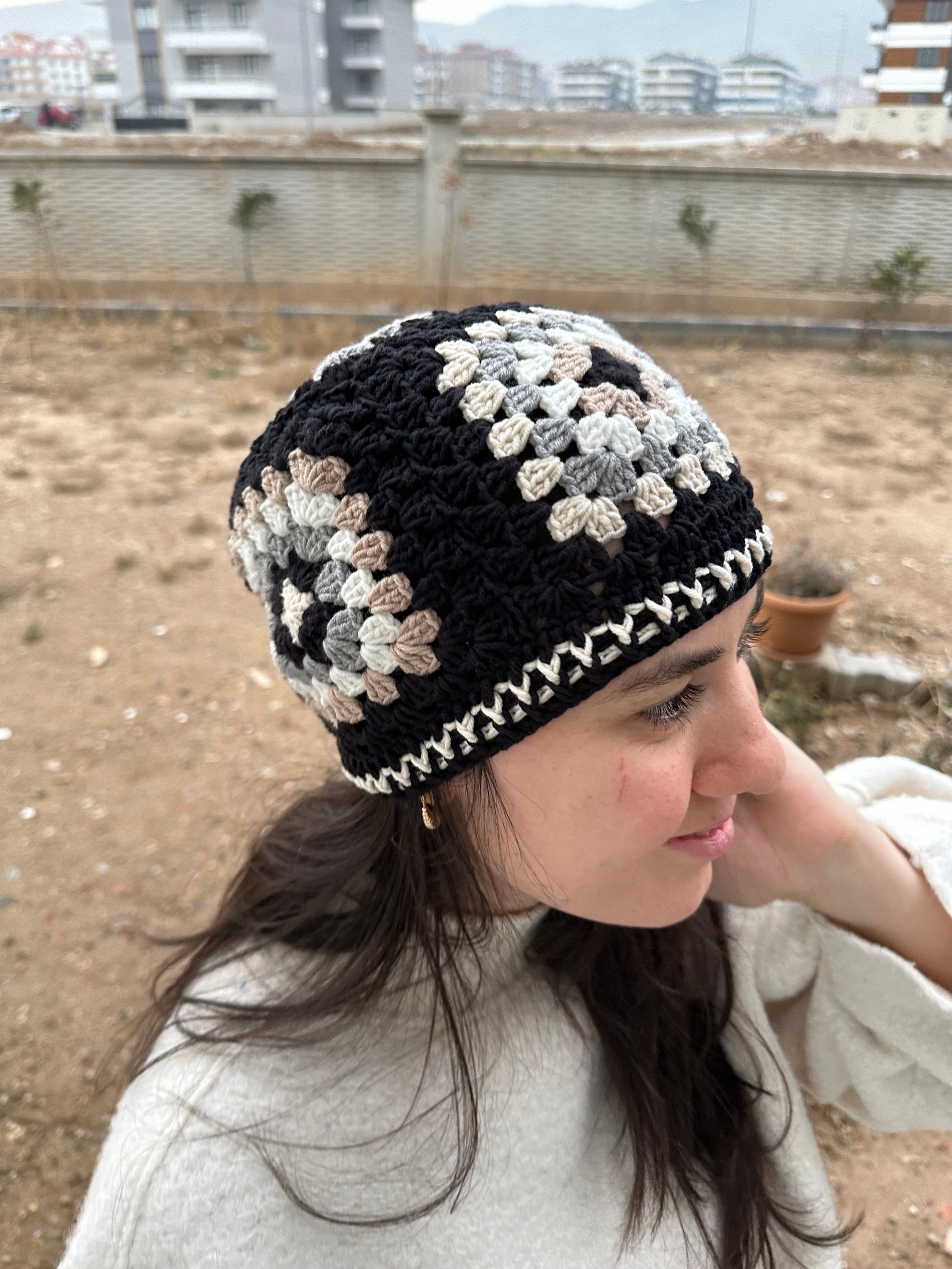 Crochet Beanie, Black and White Hat, Granny Square Hat, Unique 4 Season Hat, Handmade Stylish Hat... — photo 3 of 10