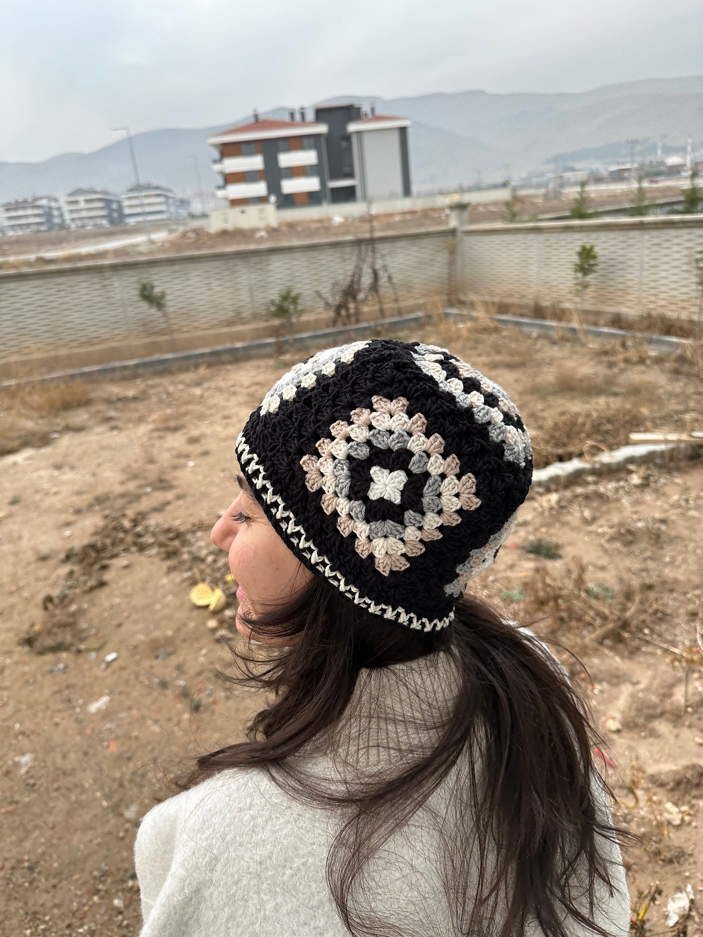 Crochet Beanie, Black and White Hat, Granny Square Hat, Unique 4 Season Hat, Handmade Stylish Hat... — photo 7 of 10